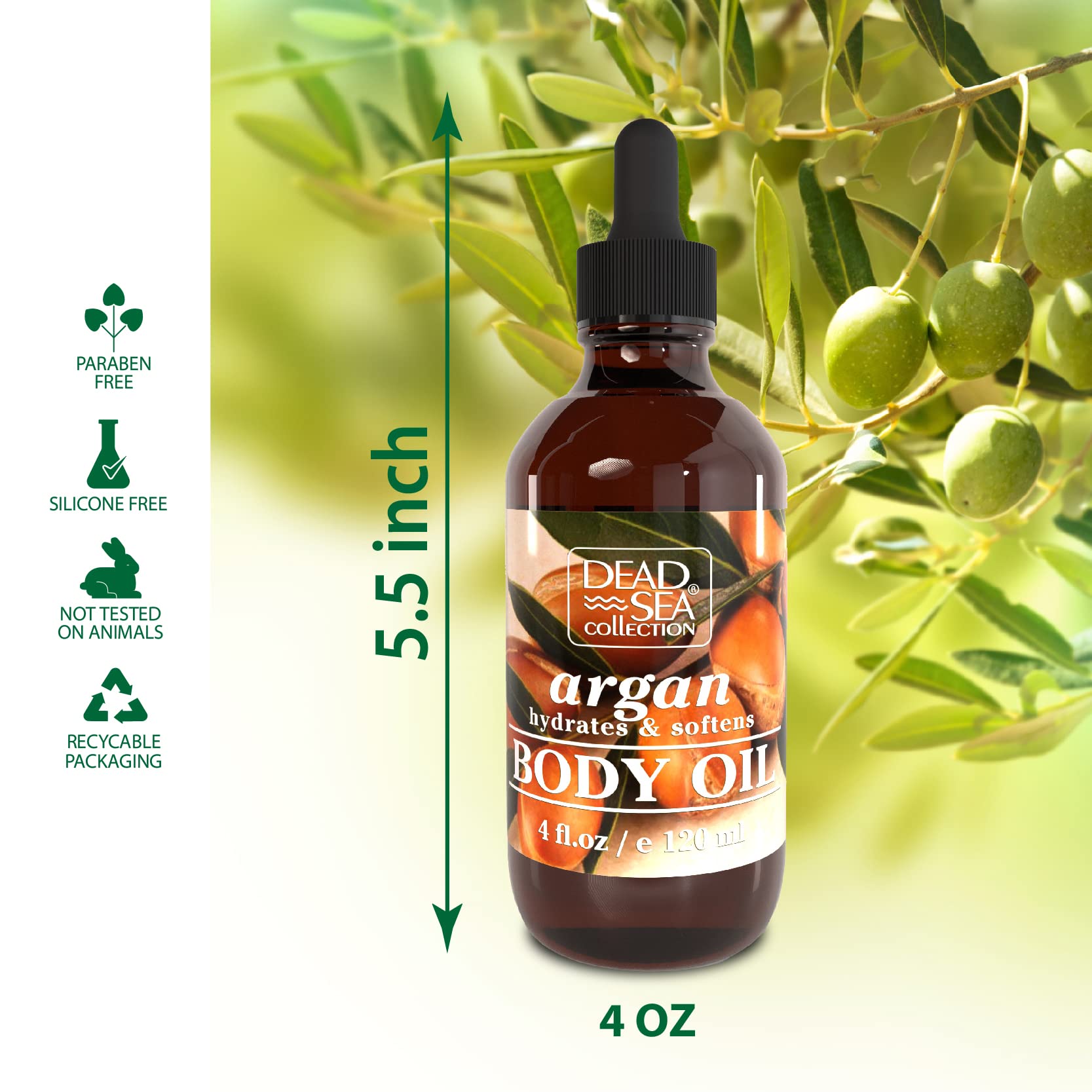 Dead Sea Collection Body Oil For Dry Skin - Argan & Vitamin E Moisturizing Oil - Anti-Aging And Skin Elasticity Support - (4 Fl.