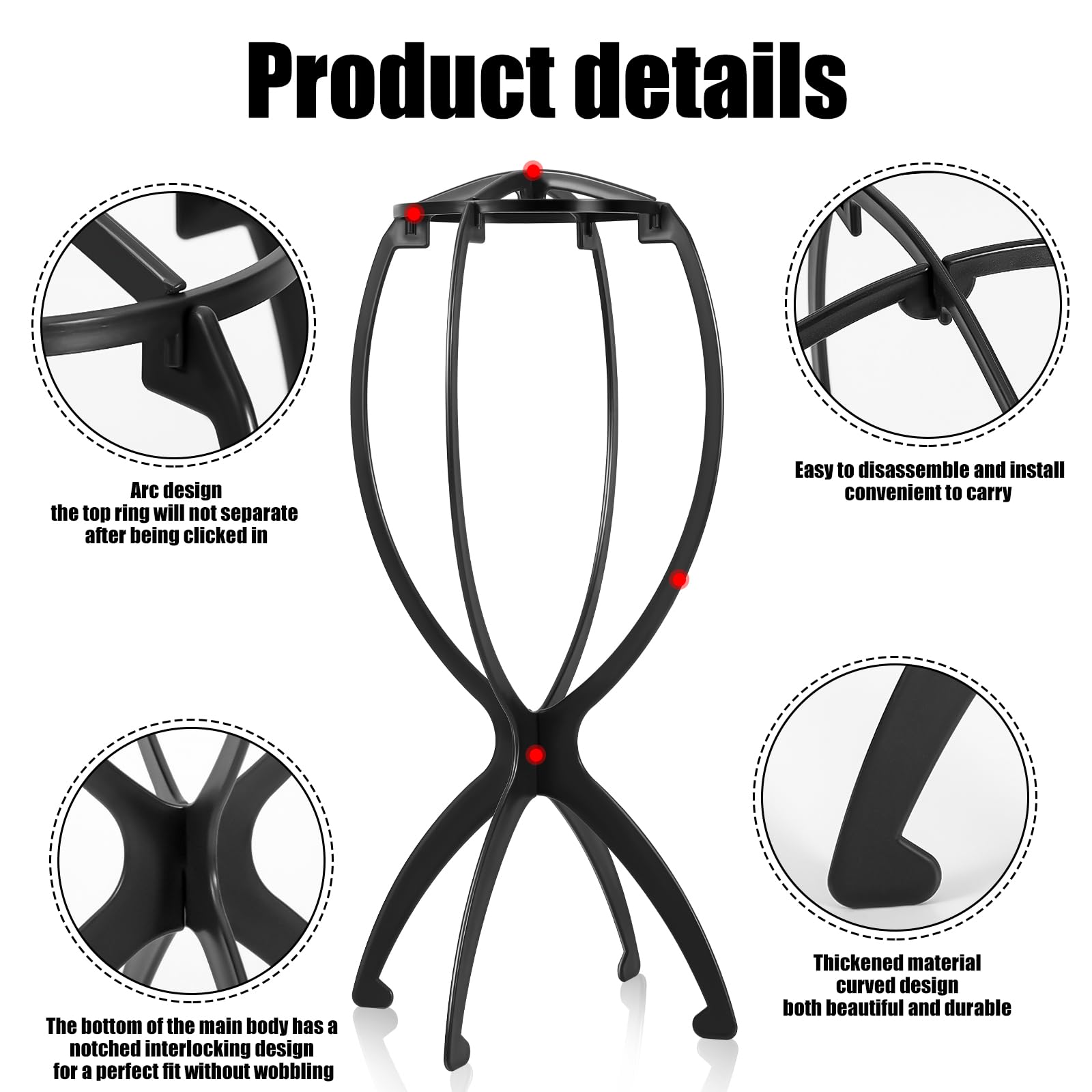 obeoby Wig Stand, Portable Wig Holder Wig Head Stand for All Wigs Travel Wig (black (6 pack))