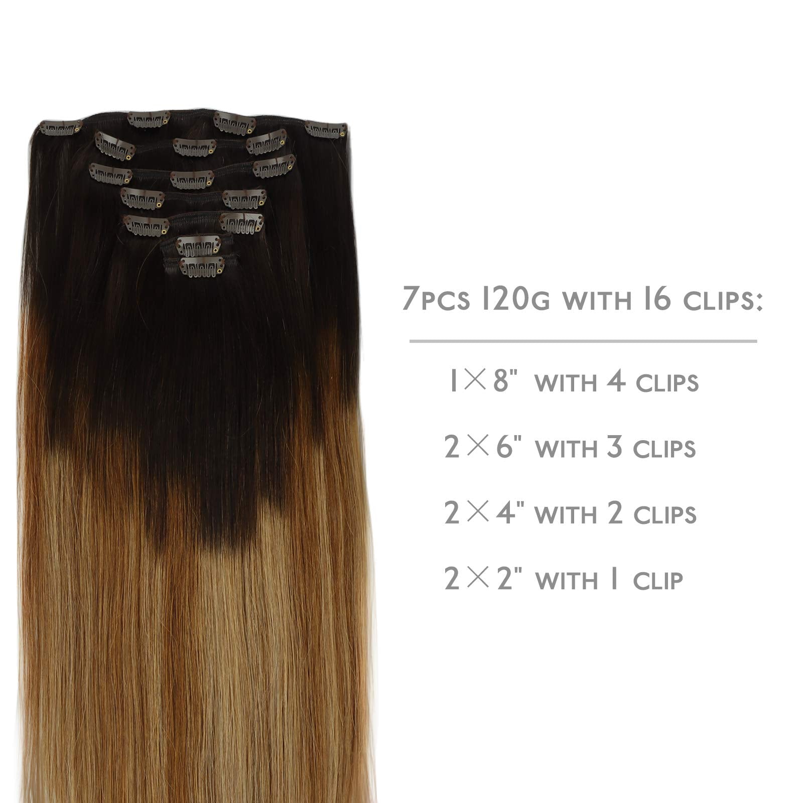 Wennalife Clip In Human Hair Extensions, 16 Inch 120G 7Pcs Dark Brown To Chestnut Brown And Dirty Blonde Highlighted Clip In Hum