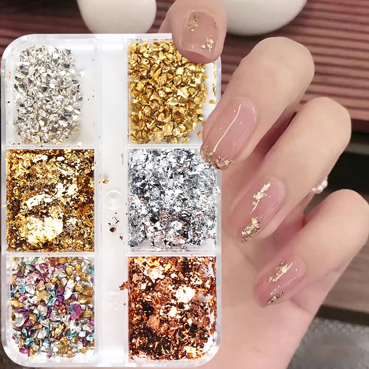 6 Colors Metallic Nail Art Foil Holographic Dazzling Irregular Nail Sequins Gold Silver Design Nail Glitter Shiny Nail Accessori