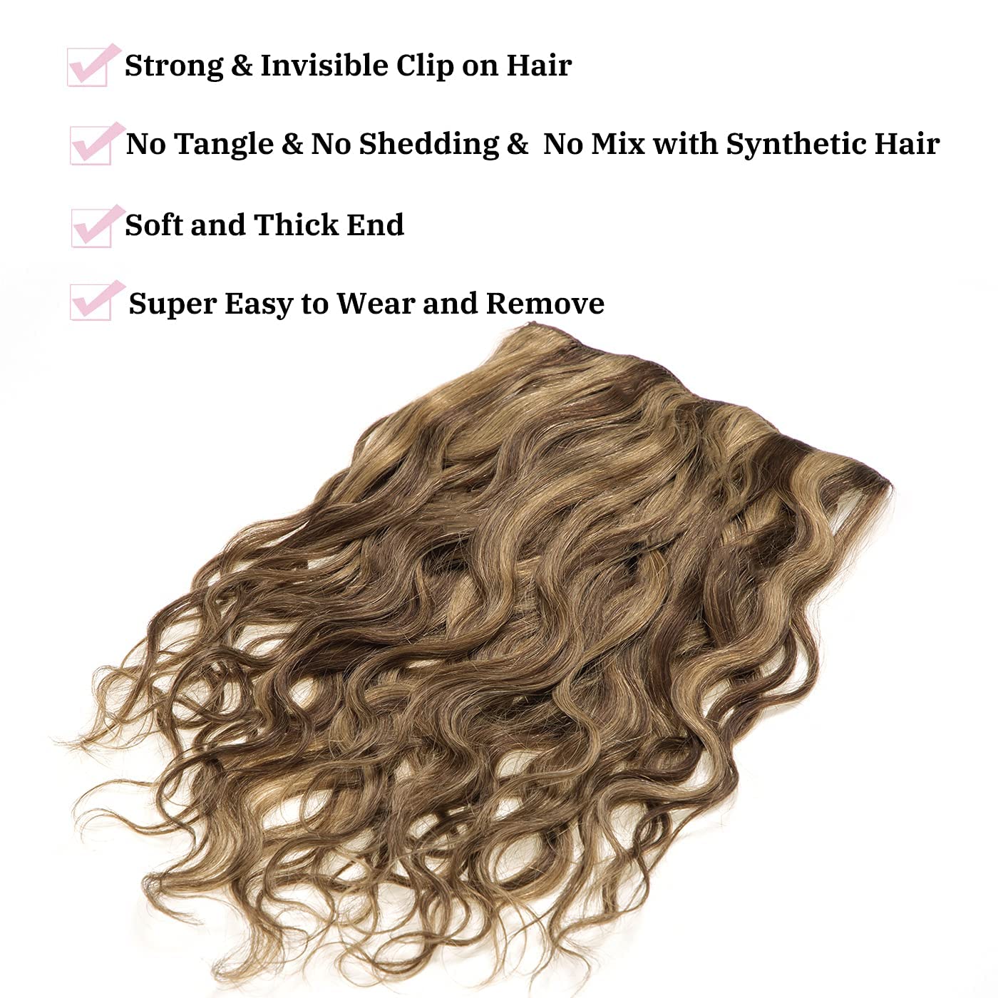 Loxxy Clip In Human Hair Extensions #27 Strawberry Blonde Natural Wave Real Human Hair Extensions For Women 22Inch Double Weft 1