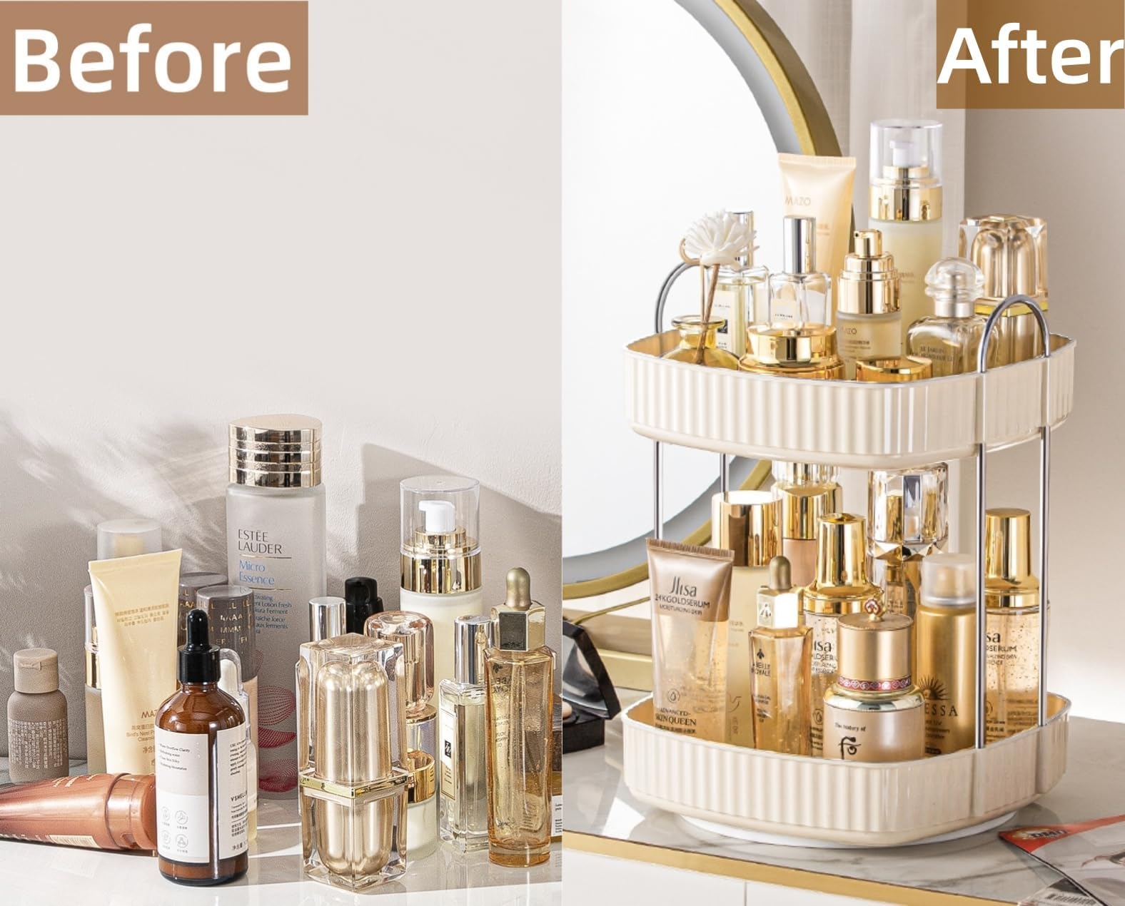 CESTATIVO 360 Rotating Makeup Organizer, Spinning Bathroom Organizer Countertop, Large Capacity Cosmetics Skincare Organizer for