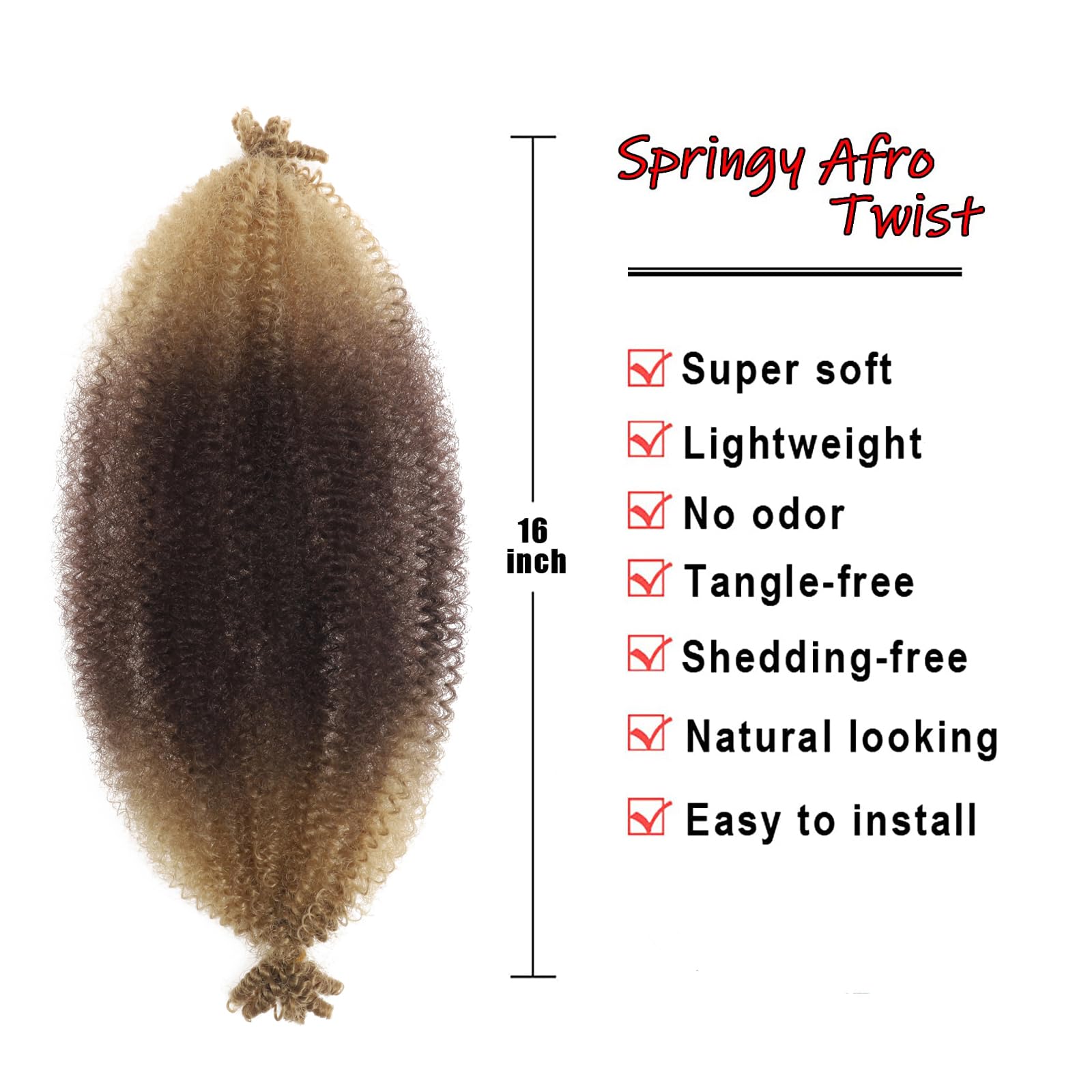 Brown Blonde Ombre 8 Packs Springy Afro Twist Hair 16 Inch Pre-Separated Kinky Marley Twist Braiding Hair Soft Crochet For Distr