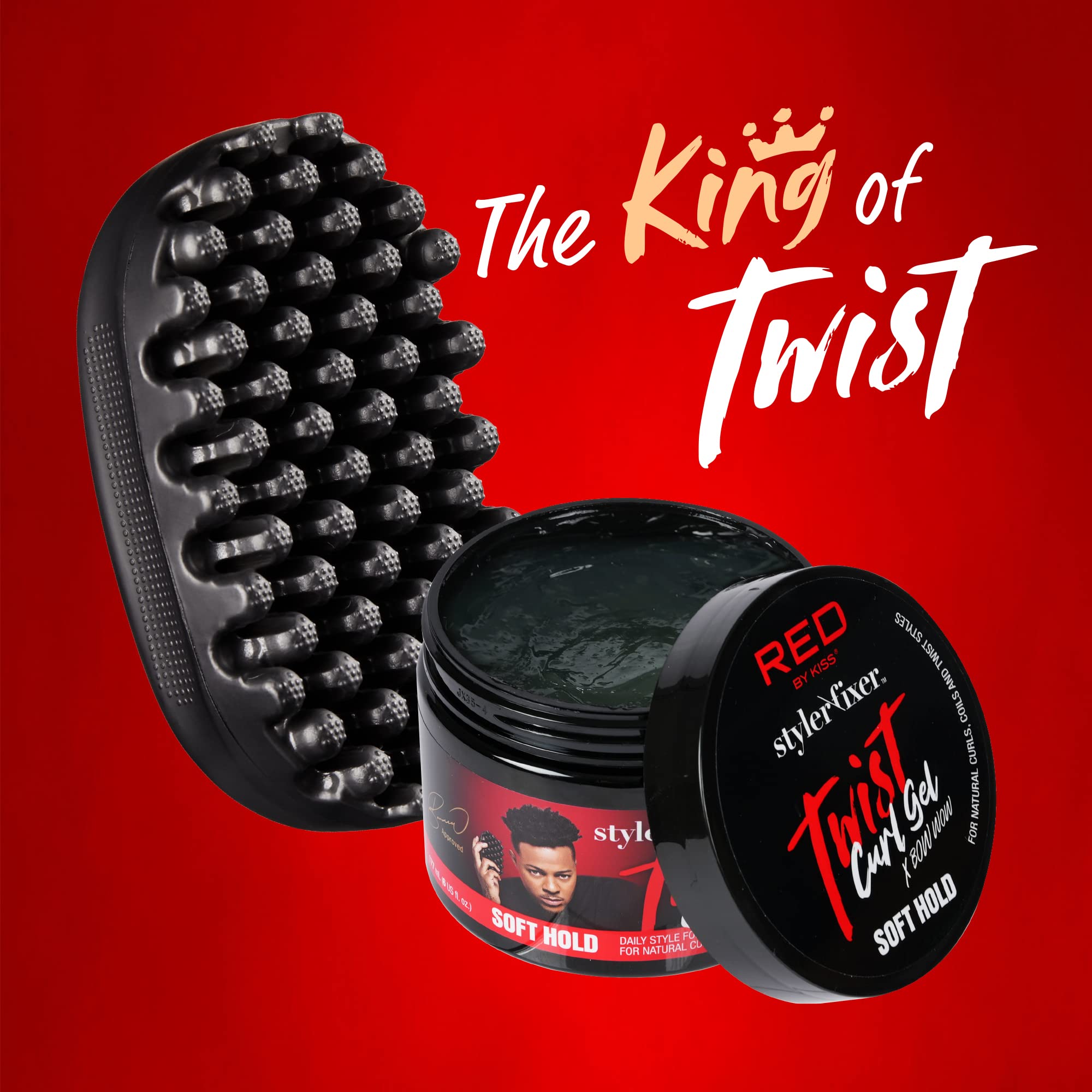 RED by Kiss X Bow Wow Styler Fixer Twist Curl Gel and Durable Twist Brush for Afro Curl, Soft Hold for Afro Hair, Ideal for 360