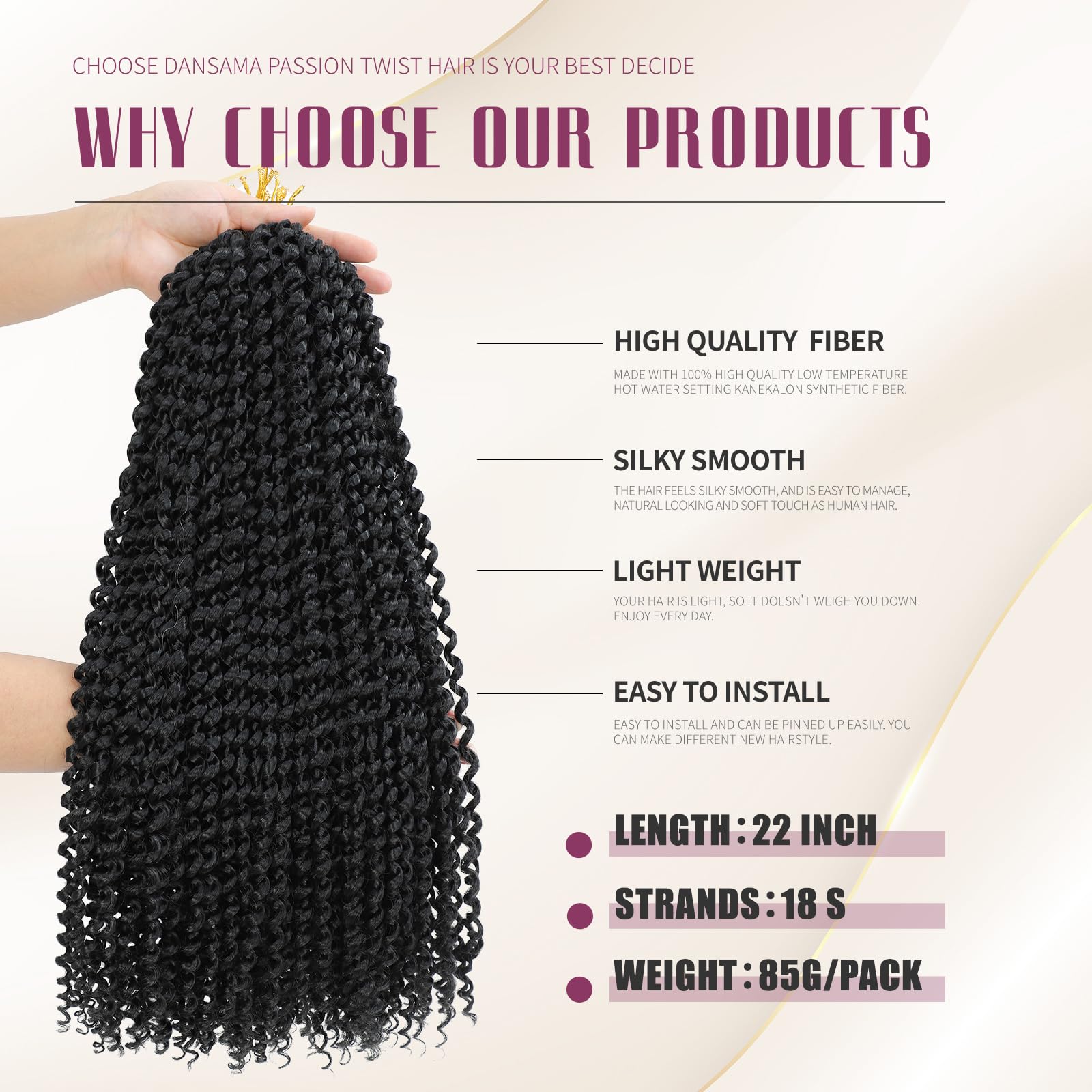 Dansama 7 Packs Passion Twist Hair Water Wave Braiding Hair For Butterfly Style Crochet Braids Bohemian Hair Extensions (22Inch