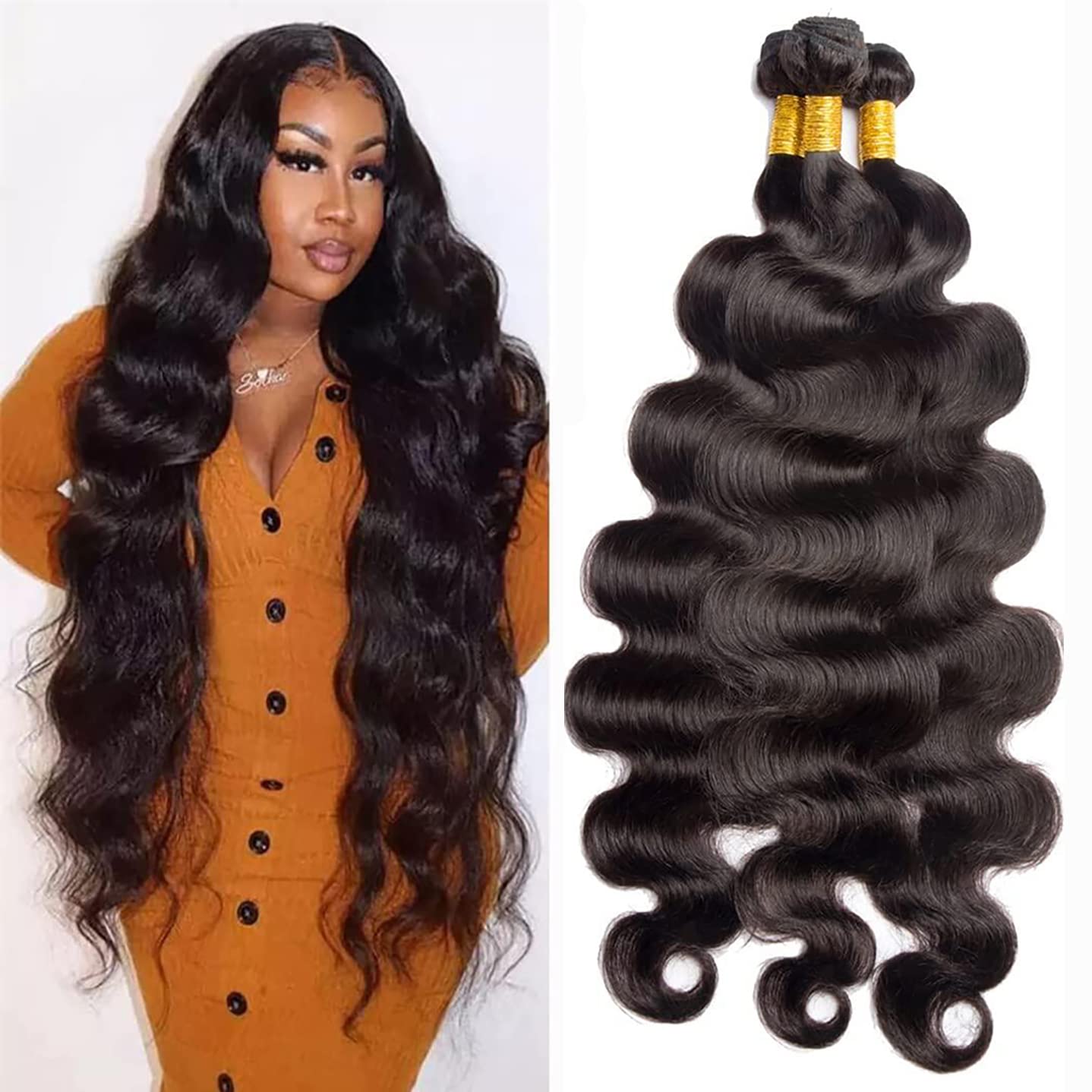 Releek Human Hair Body Wave Bundles Human Hair Bundles 100% Unprocessed Brazilian Virgin Human Hair Long Body Weave 3 Bundles (2