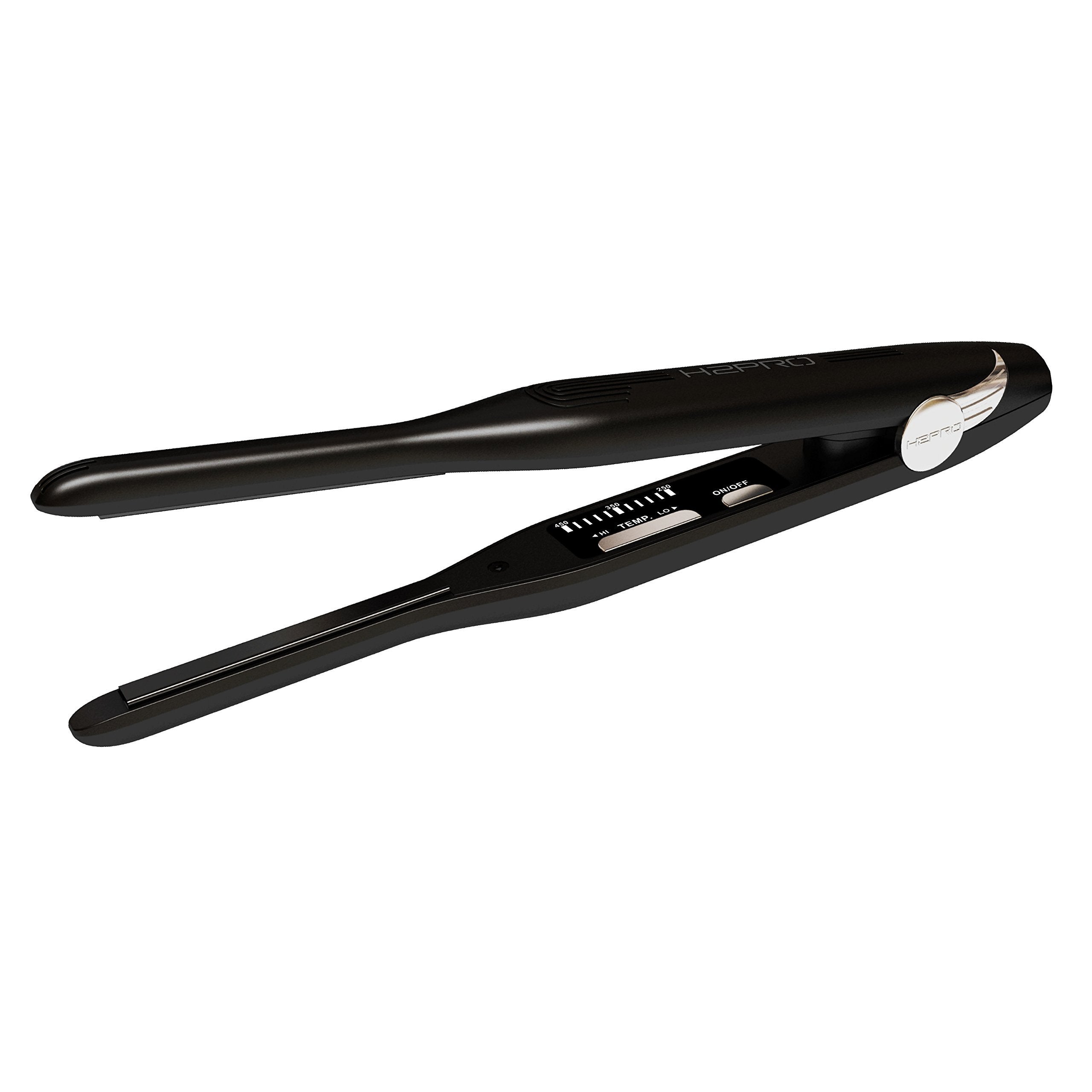 H2PRO Black Diamond 3/10'' Tourmaline Ceramic Hair Straightener - Cutting Edge Professional Flat Iron for All Hair Types