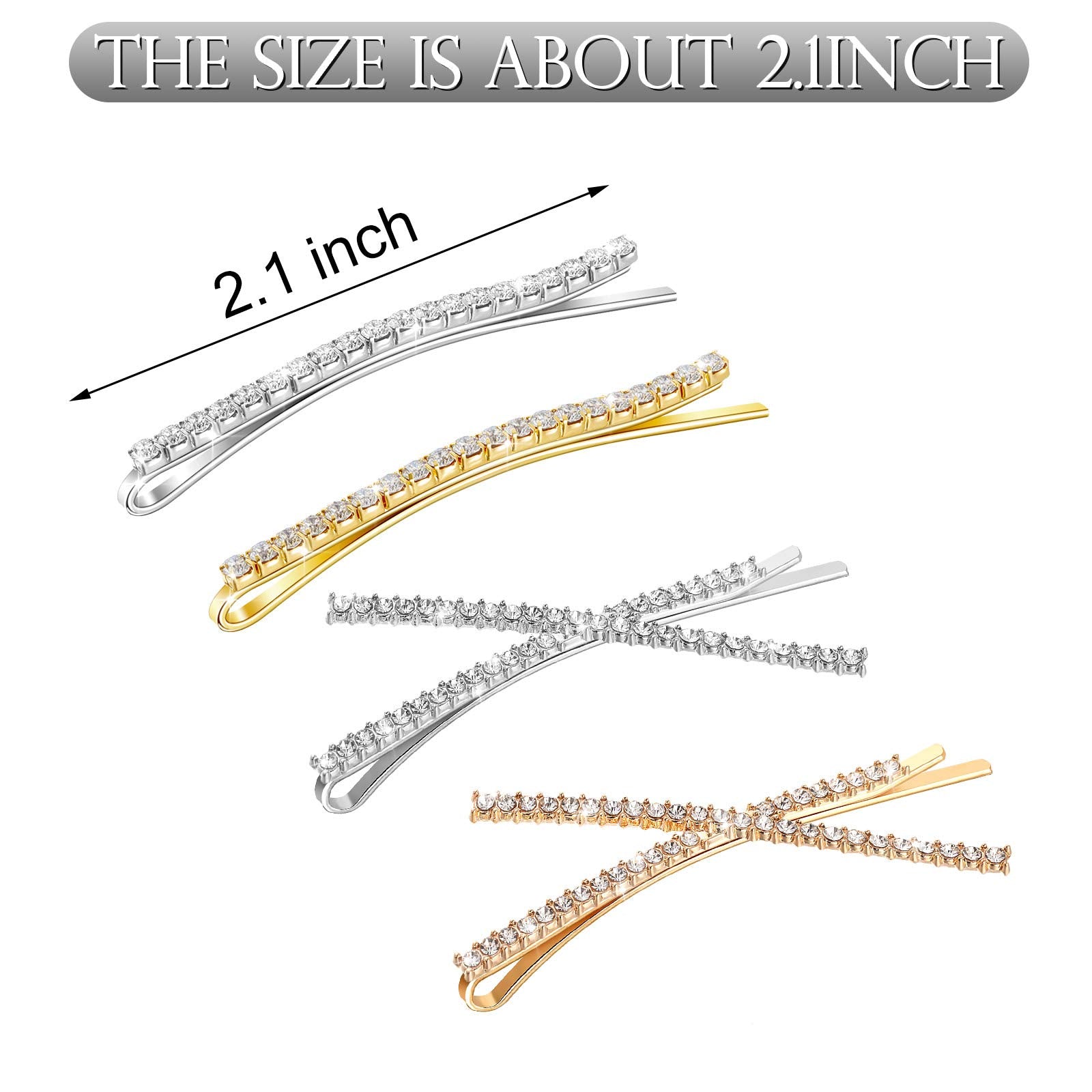 12 Pieces Rhinestone Bobby Pins Decorative Fancy Crystal Hair Clips Shiny Metal X Shaped Barrettes Bling Diamond Wedding Bridal