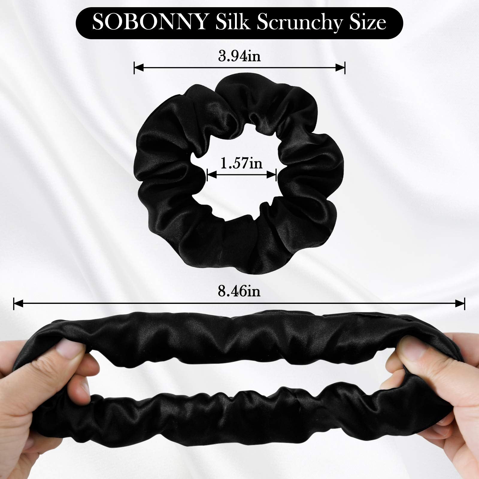 Sobonny Black Silk Scrunchies For Women 100% Mulberry Silk Hair Ties For Night Sleep Scrunchies For Girls No Damage & Frizz Prev