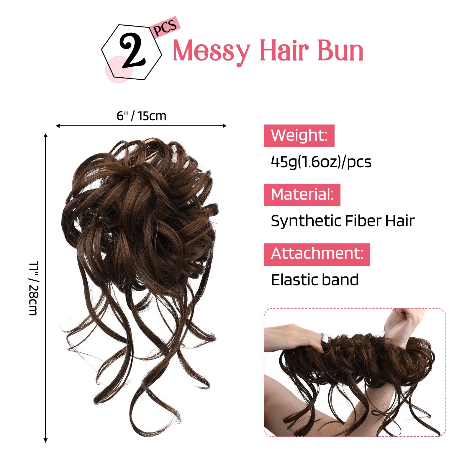 Hoojih Messy Bun Hair Piece, 2Pcs Tousled Updo With Tendrils Hair Bun Extensions Wavy Curly Hair Wrap Ponytail Hairpieces Hair S