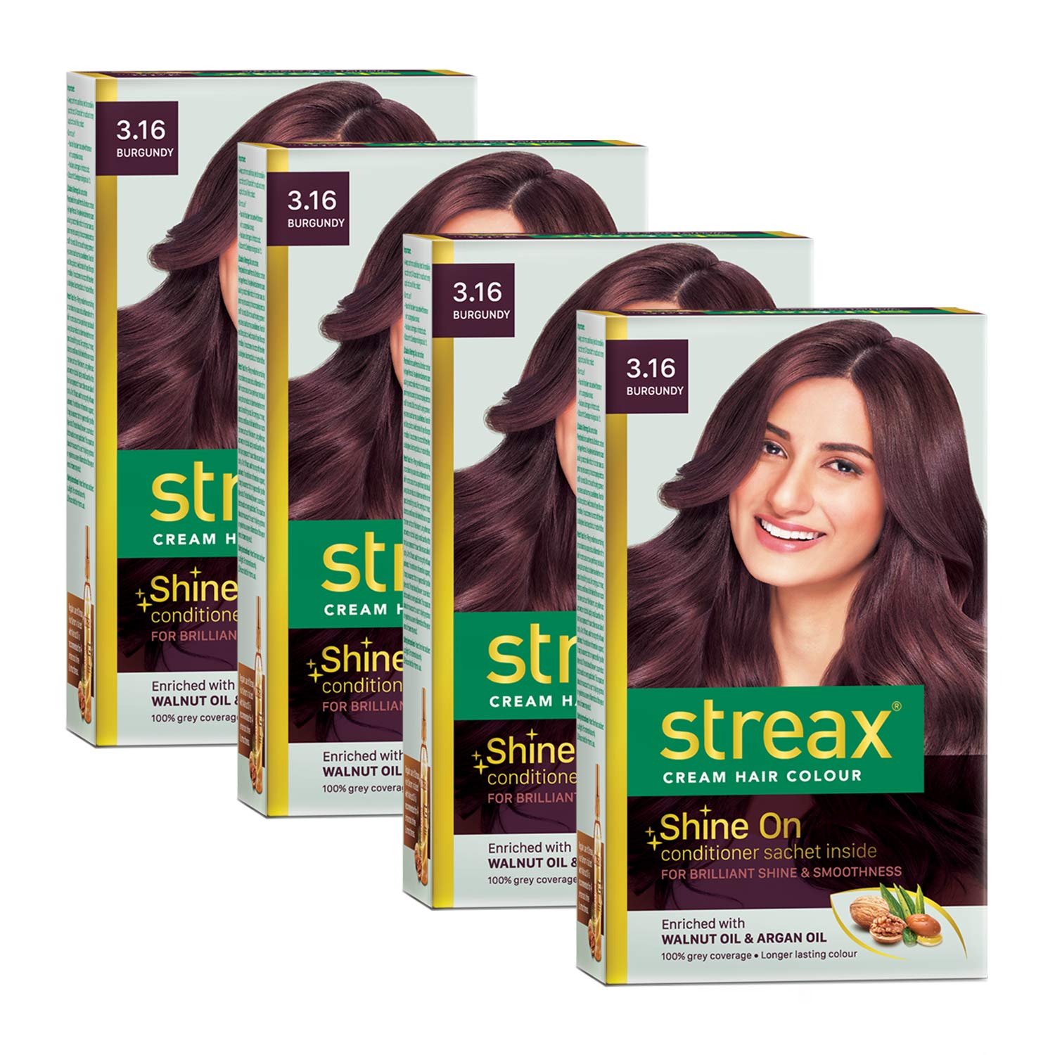 Streax Cream Hair Color For Unisex, 120Ml  3.16 Burgundy (Pack Of 4)