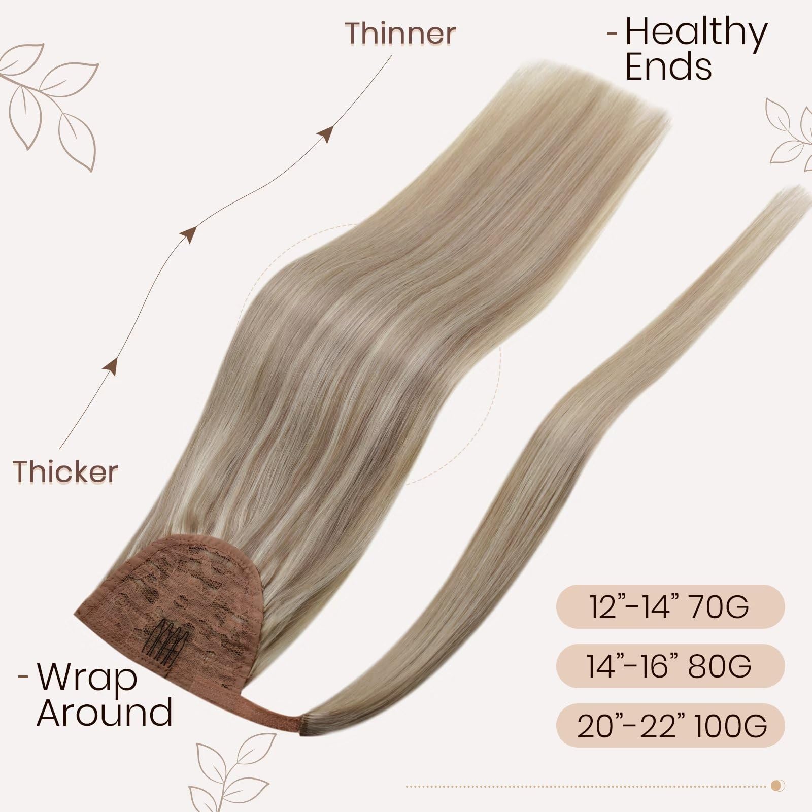 Hetto Blonde Ponytail Human Hair Dirty Blonde Highlight Light Blonde #17/23 Clip In Ponytail Extensions Human Hair 12 Inch Strai