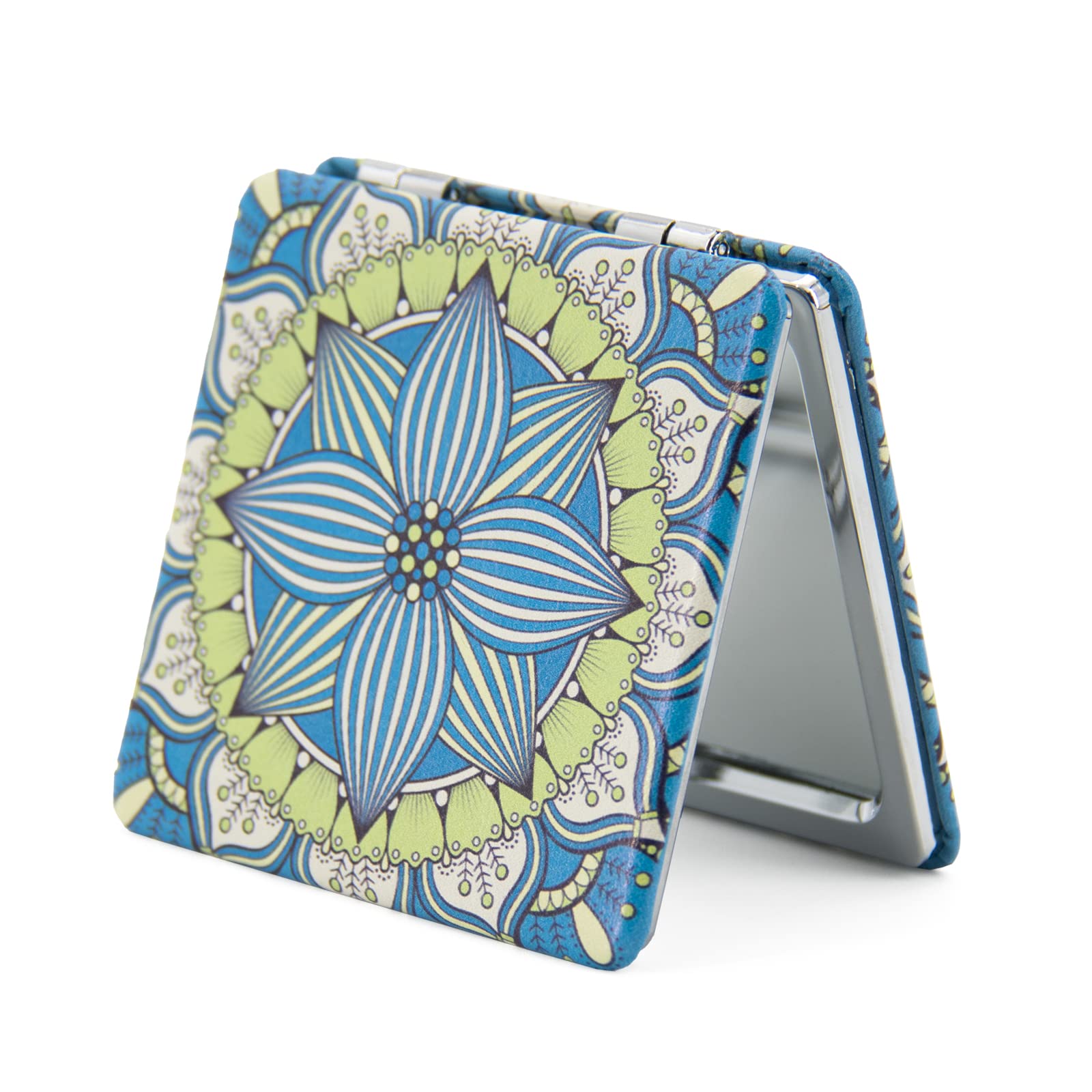 Omiro 1X/3X Magnifying Mirror, Unique Painting Compact Mirror With Classical Pu Leather (Flower Mandala 2)