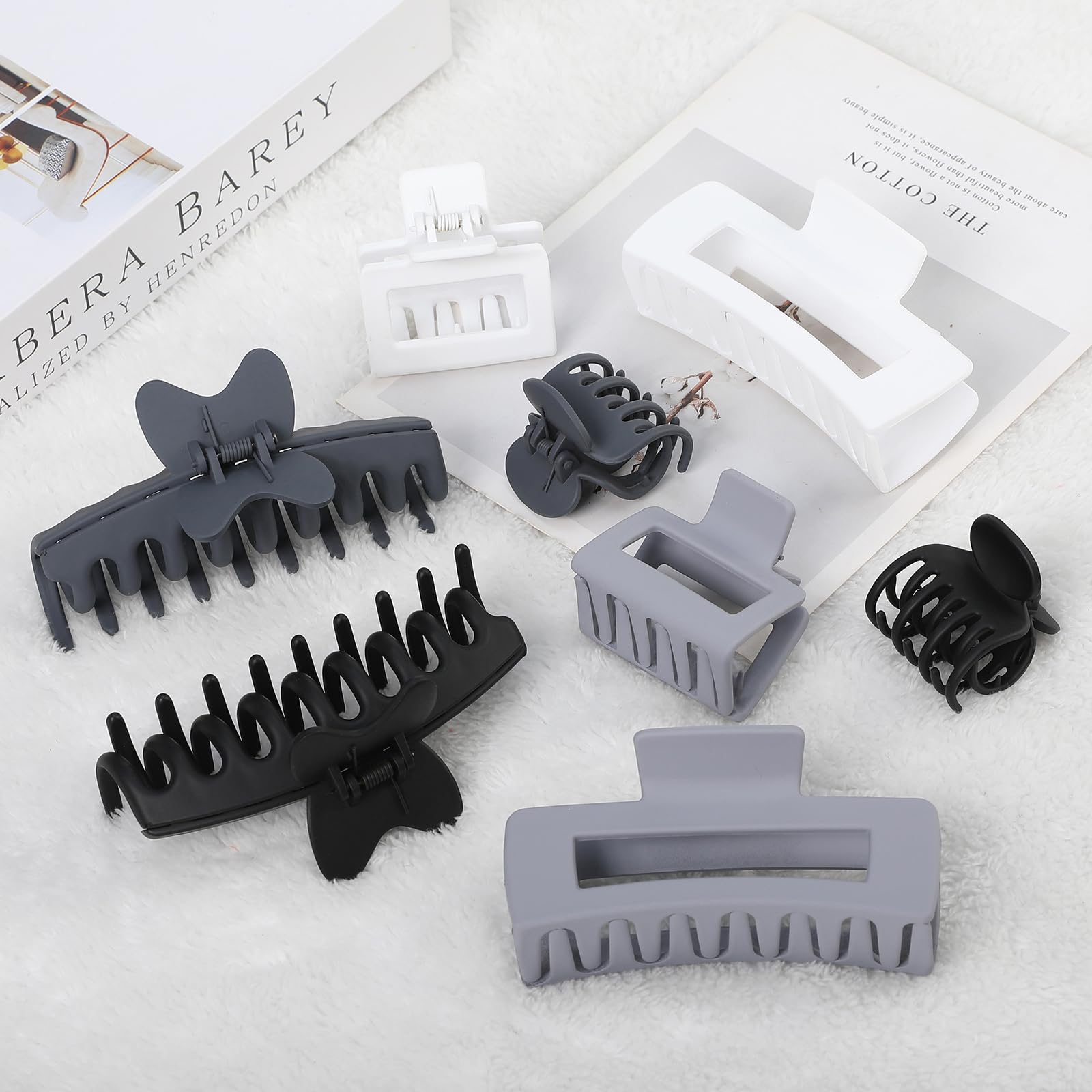 Sisiaipu 8 Pcs Large Claw Clips For Thick Hair, Medium Claw Clips, Small Clips For Thin Hair, Rectangle Square Butterfly Clips F