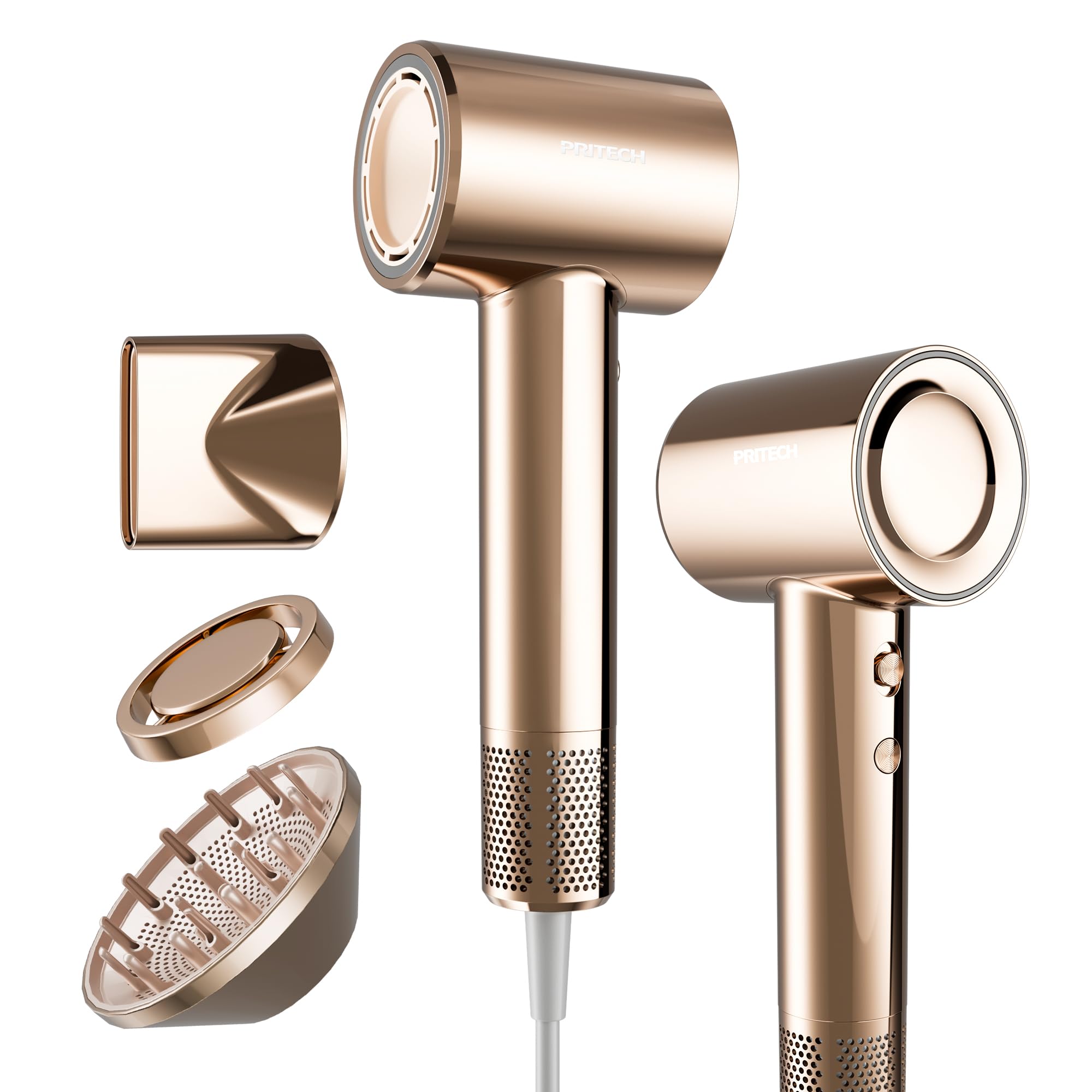 PRITECH High-Speed Ionic Hair Dryer with Diffuser,200M Negative Ions with Hair Oil-Infused Blowout Gilded Pro Blow Dryer,1500W B