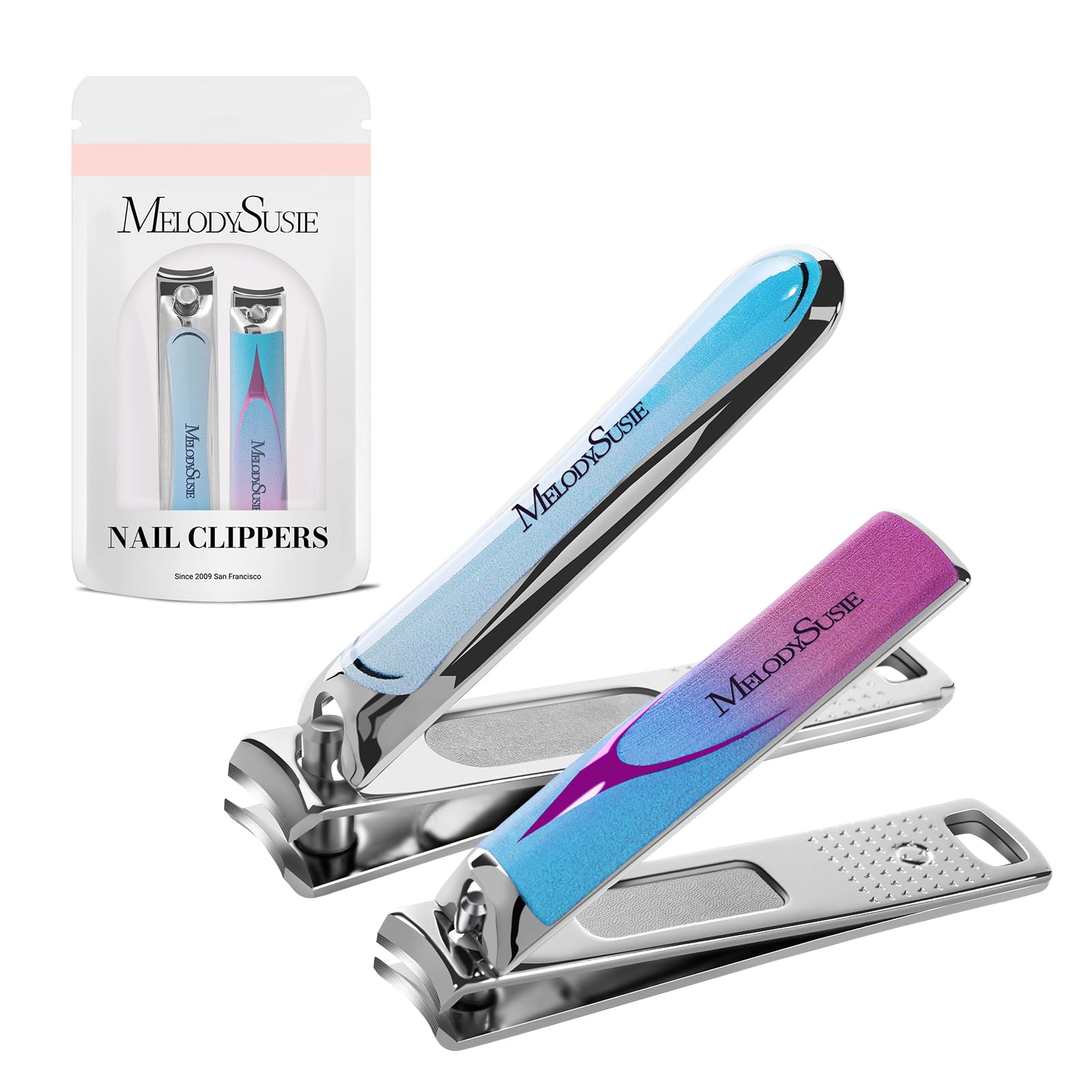 MelodySusie Nail Clippers Set, 2 in 1 Toenail Clippers Nail Clippers for Women, Ultra Sharp Stainless Steel Fingernail Nail Clip