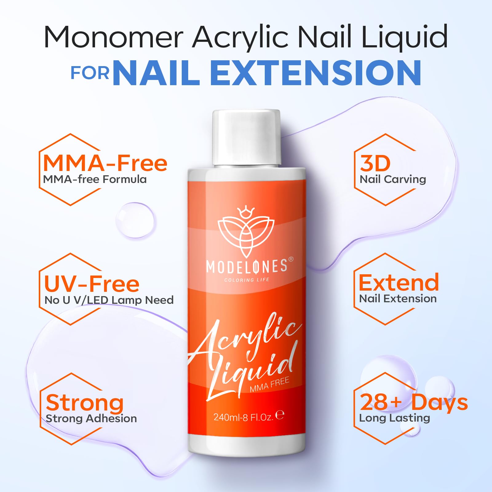 Modelones 8 oz Monomer - Professional Monomer Acrylic Nail Liquid - 240ml Acrylic Monomer Liquid for Acrylic Powder, Acrylic Nai