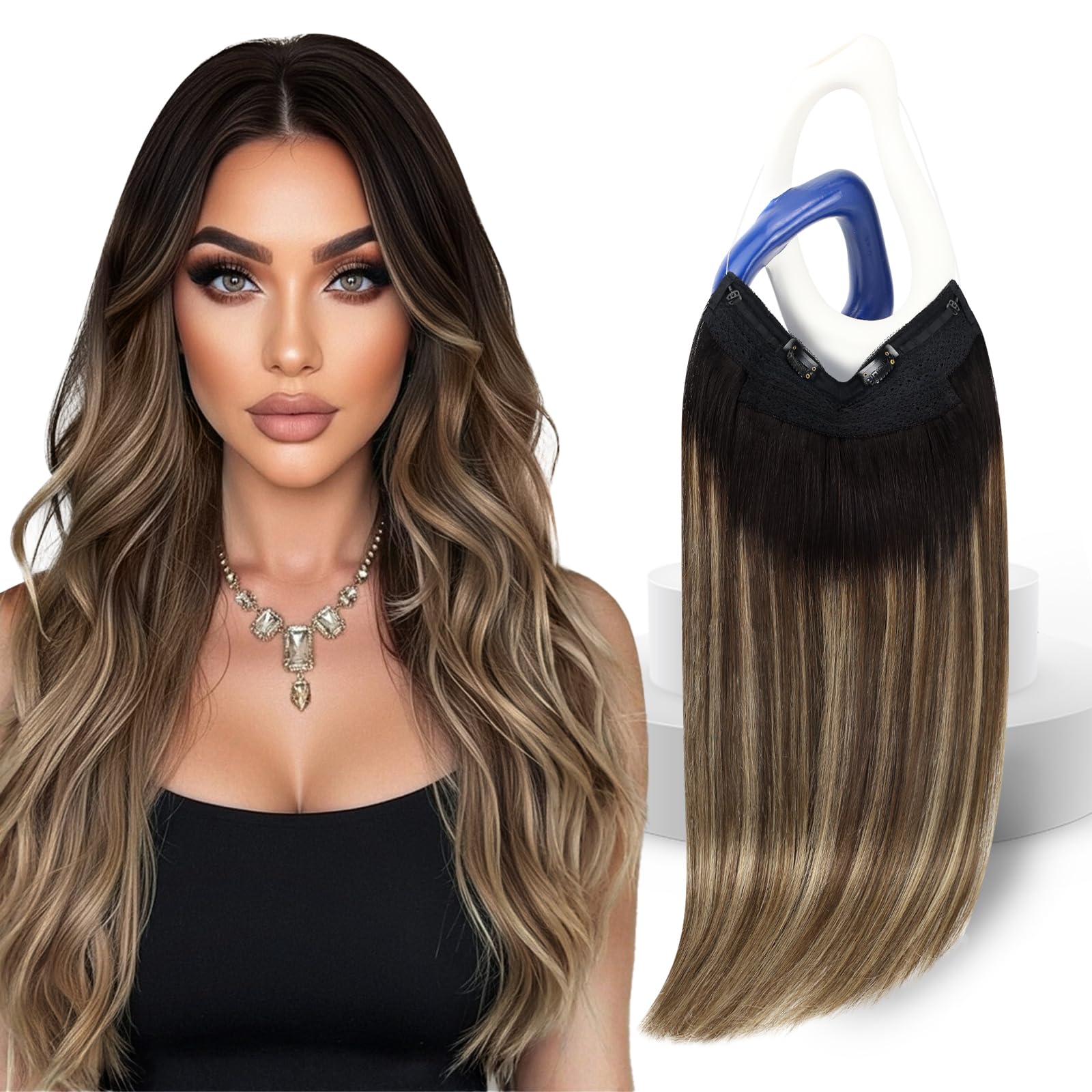 Sunny Hair Wire Hair Extensions Real Human Hair Fish Line Human Hair Extensions Invisible Wire Extensions Natural Black Roots to