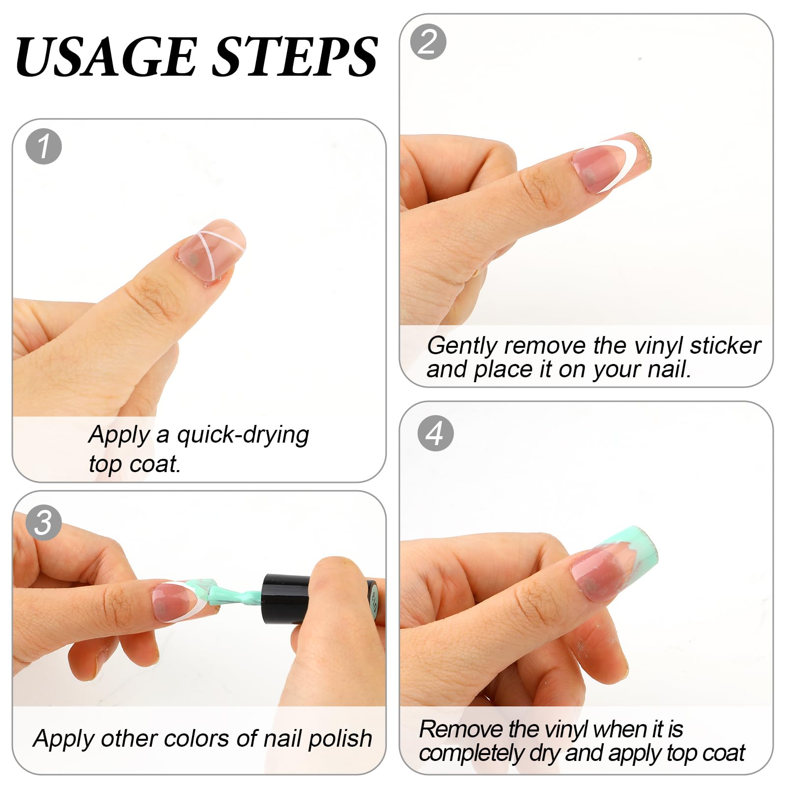 1440 Pcs Nail Strips Nail Stickers 40 Sheets French Manicure Nail Stickers Strips Self Adhesive Nail Sticker Tips White Half Moo