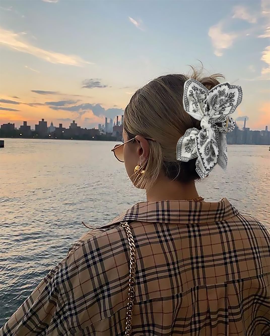 Boho Bandana Hair Claw Clips For Women, 2 Pcs Extra Large Claw Clips For Thick Hair Paisley Hair Clip Bow Knot Adorable Hair Cla