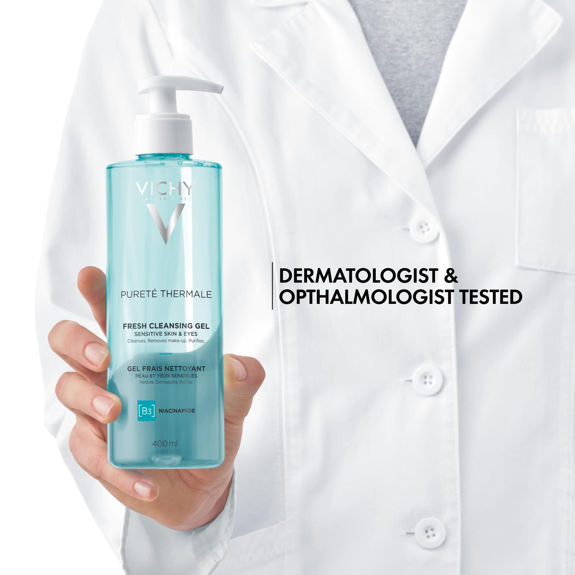 Vichy Puret   Thermale Fresh Cleansing Gel | Formulated With Glycerin & Niacinamide | Gentle Gel Cleanser & Makeup Remover | Rem
