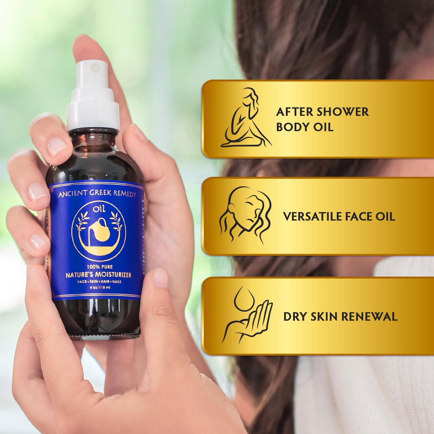 Ancient Greek Remedy After Shower Body Oil - Hydrating Moisturizer with Jojoba, Almond, Olive & Vitamin E, 4 oz