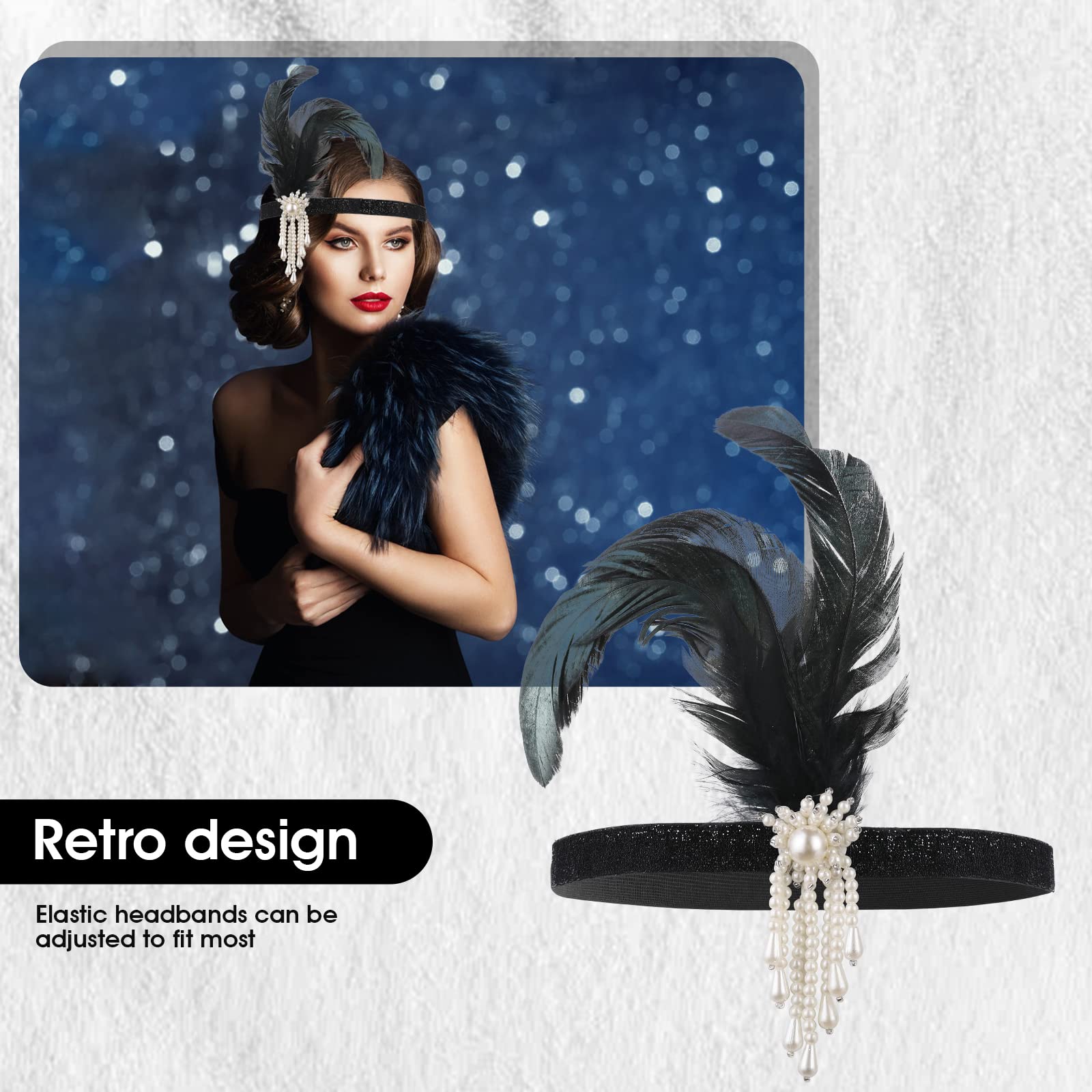 Wllhyf 1920S Flapper Headband, Feather Headwear Headpiece Black Head Wear 1920S Fashion Bling Rhinestone Hair Accessories For Wo