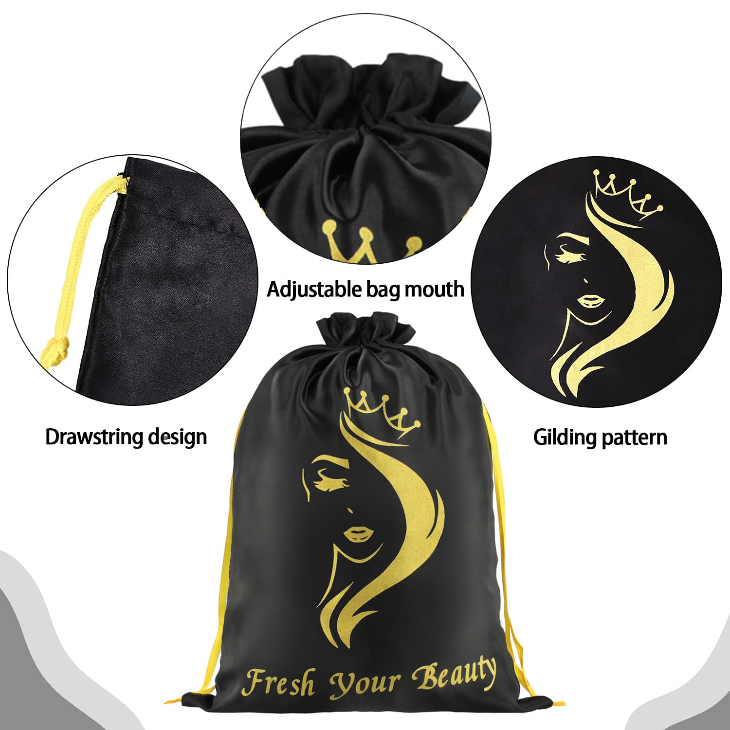 AIHOPESTO Silk Satin Bags Hair Packaging Bags For Bundles Soft Silk Satin Pouches with Drawstring Wigs Bags Hair Tools Storage B