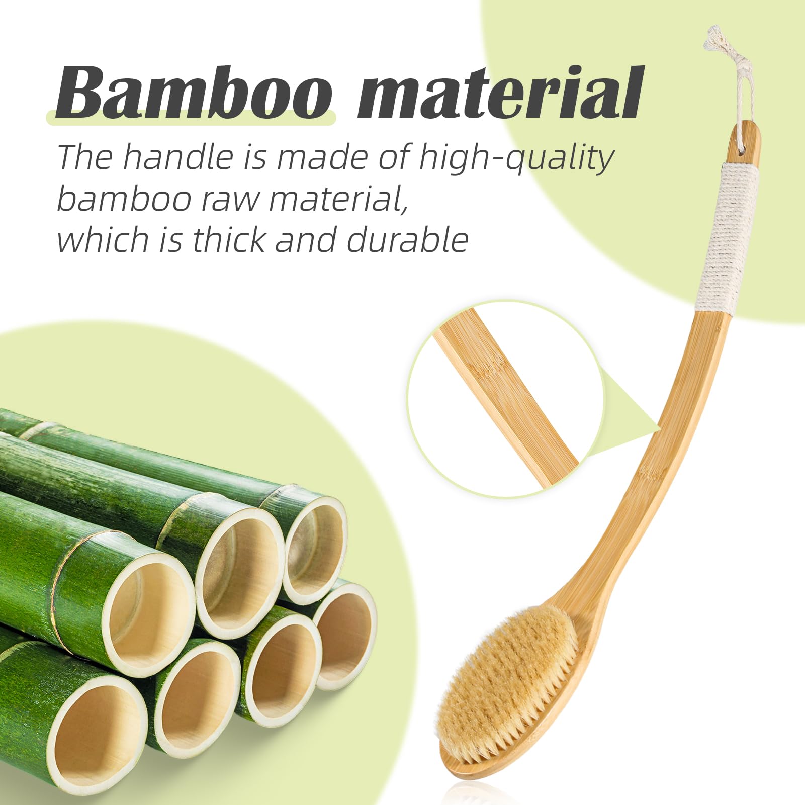 Bath Body Brush Shower, 22'' Super Long Handle Back Body Scrubber Wet/Dry Brushing For Exfoliating, Natural Boar Bristle Body Br