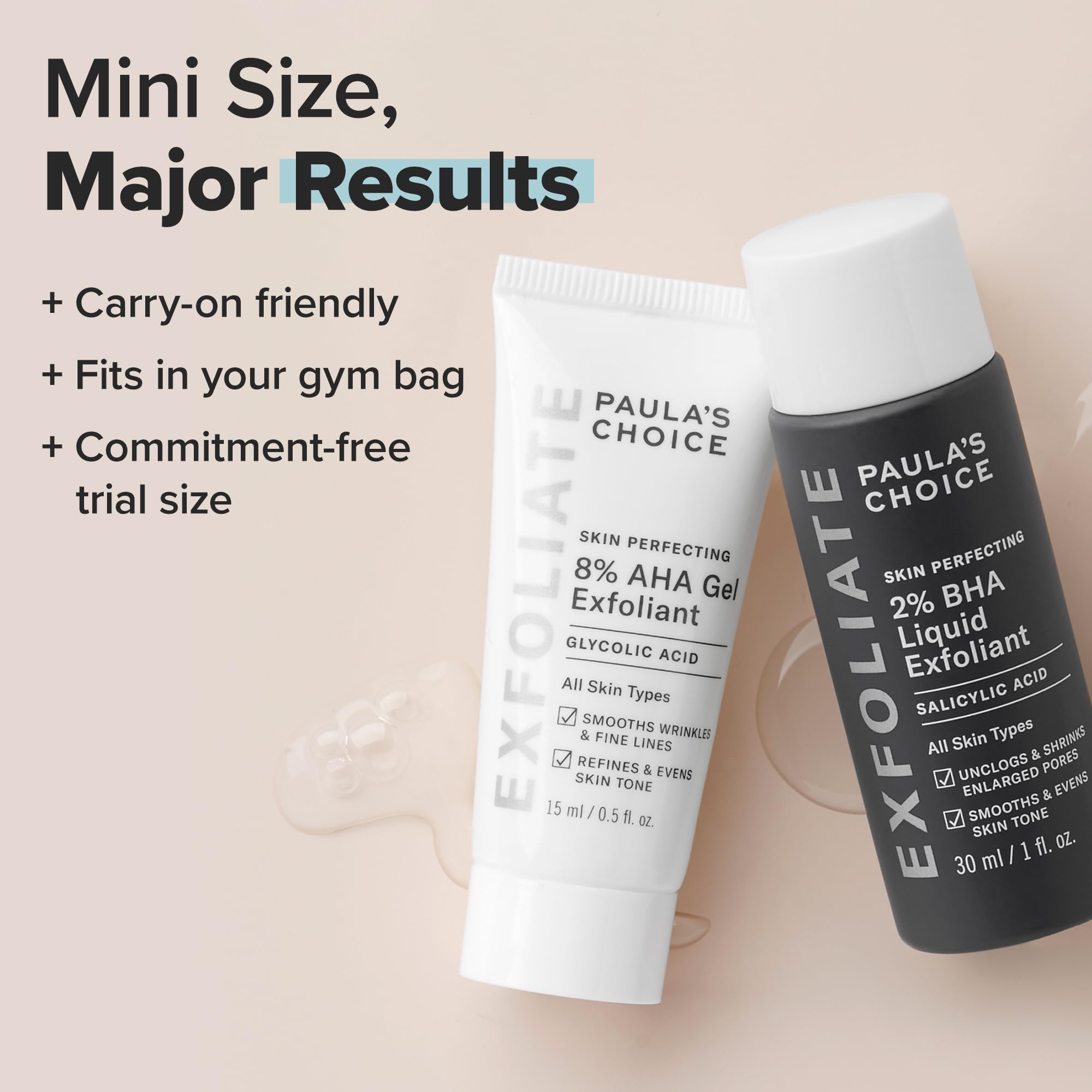 Paula'S Choice Skin Perfecting 8% Aha Gel & 2% Bha Liquid Travel Duo, Facial Exfoliants For Blackheads, Large Pores, Wrinkles &