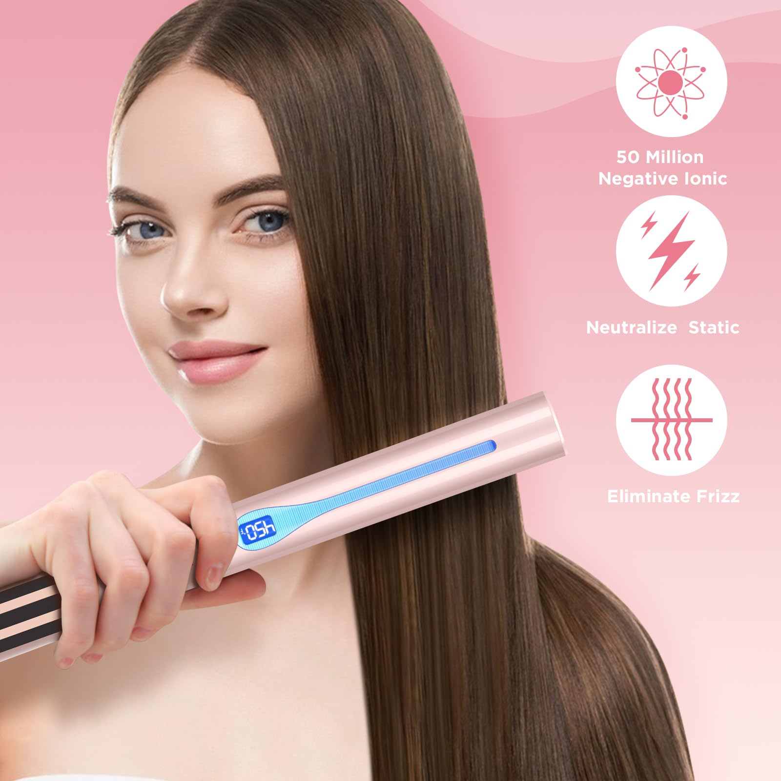 IG INGLAM Titanium Flat Iron Hair Straightener, Infrared Curling Iron 1 Inch, Negative Ionic Hair Iron Straightener 11 Adjust Te