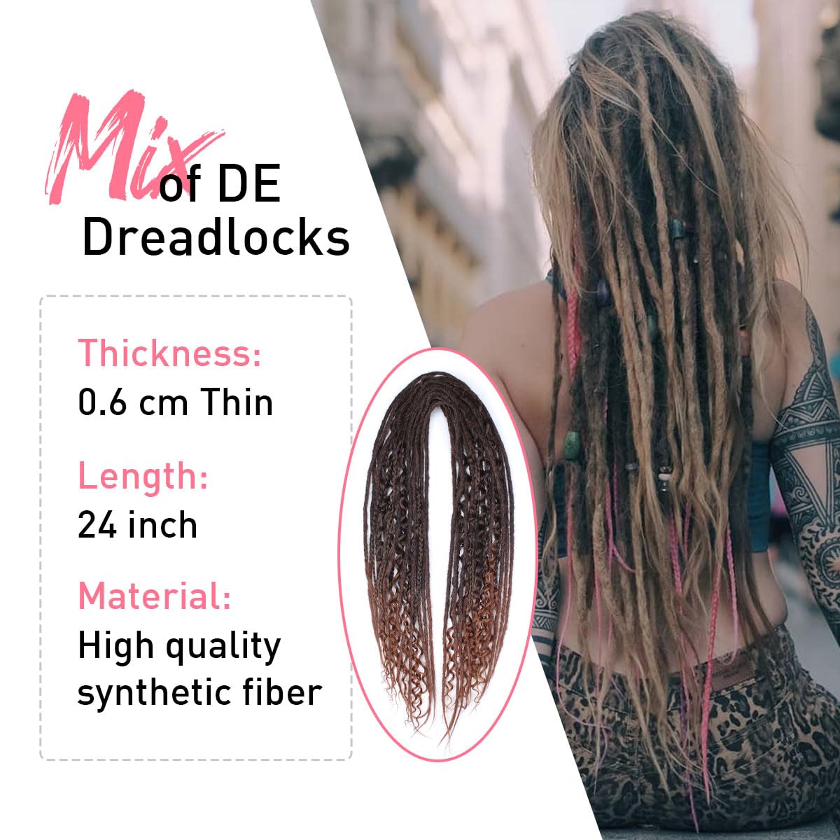 Kraler 24 Inch Mixed De Dreadlock Extensions Sets, 3 In 1 20 Strands Synthetic Double Ended Dreads Extensions, Auburn Hippie Cro