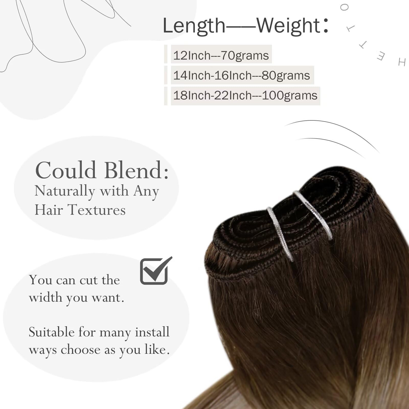 Hetto Ombre Weft Hair Extensions Real Human Hair Sew In Extensions #3/8/22 Fading Brown To Blonde Sew In Hair Extensions Remy We