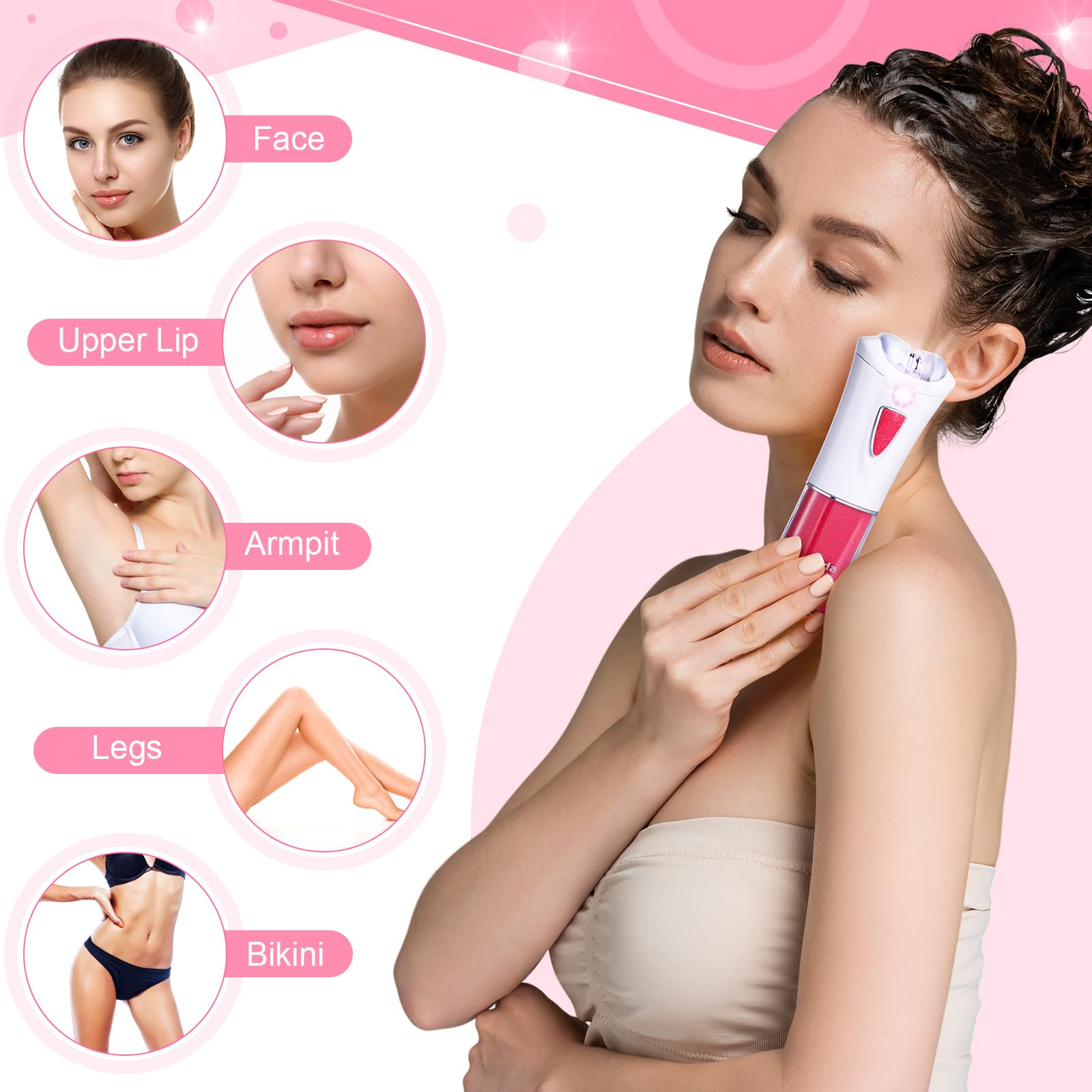 Tondiamo 4 Pcs Epilator Hair Removal for Women with Light Smooth Glide Epilator LED Face Hair Facial Remover Epilator Bikini Leg