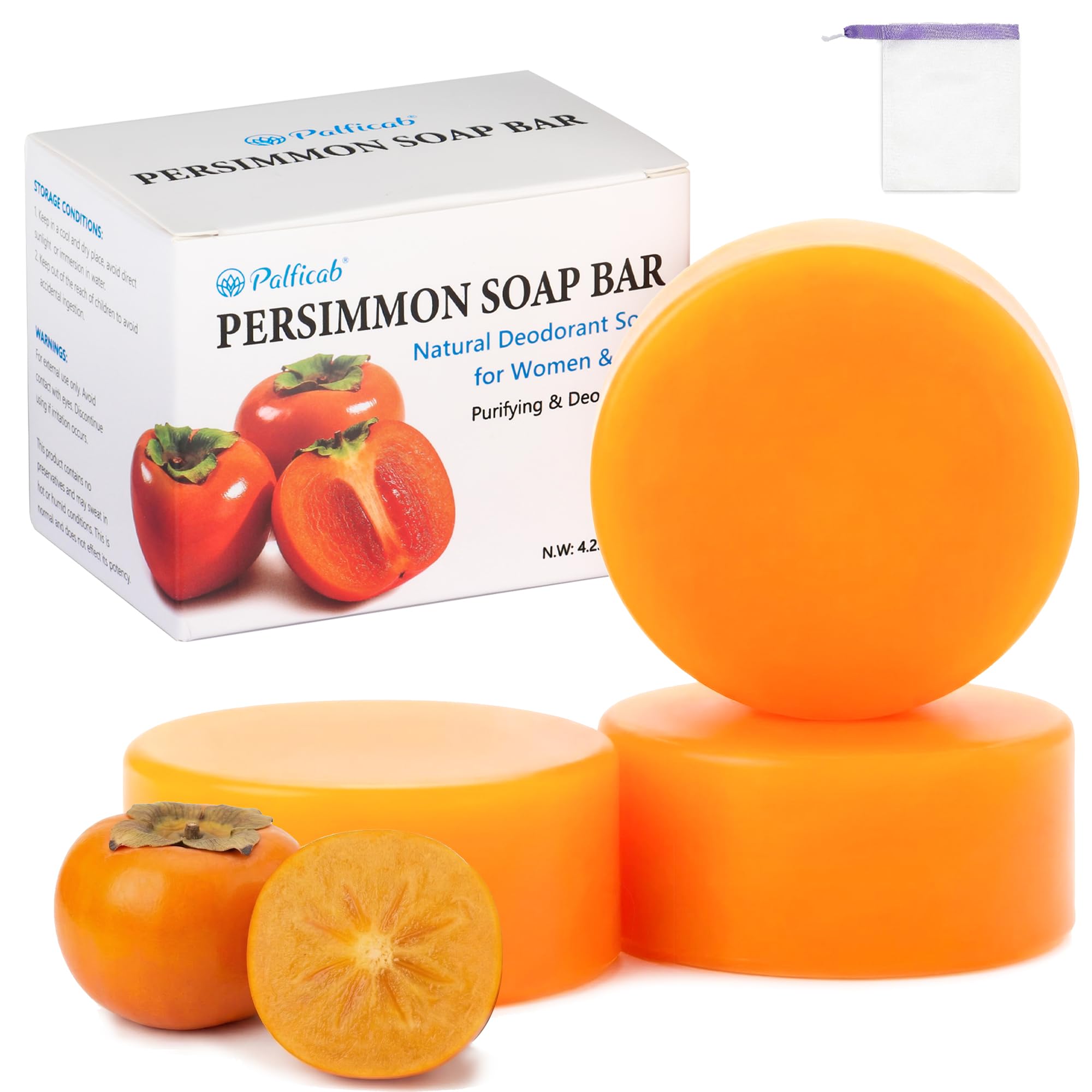 PALFICAB 4.23 oz Round Persimmon Soap for Body Odor Control, Deodorizing & Eliminating Body Odor for People Smell, Natural Persi