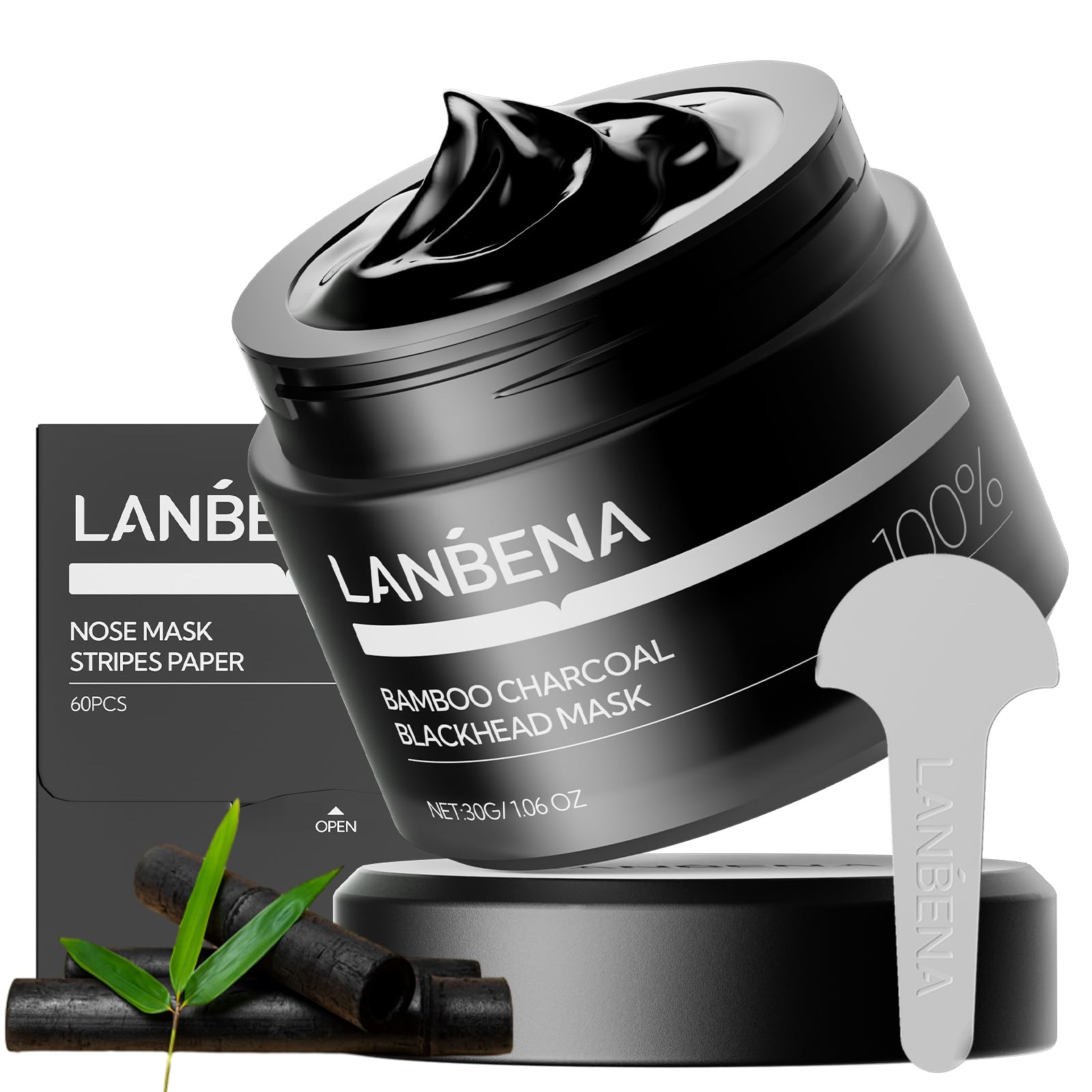 LANBENA Upgraded 2.0 Bamboo Charcoal Blackhead Remover Mask - 60 Nose Strips, Peel off & Purify Pores, Deep Cleanse for All Skin