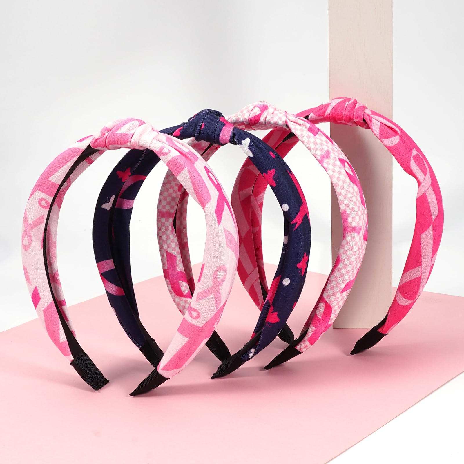 Budsmile Breast Cancer Headbands Pink Ribbon Wide Knotted Breast Cancer Awareness Headband for Women Workout Sports Yoga Running