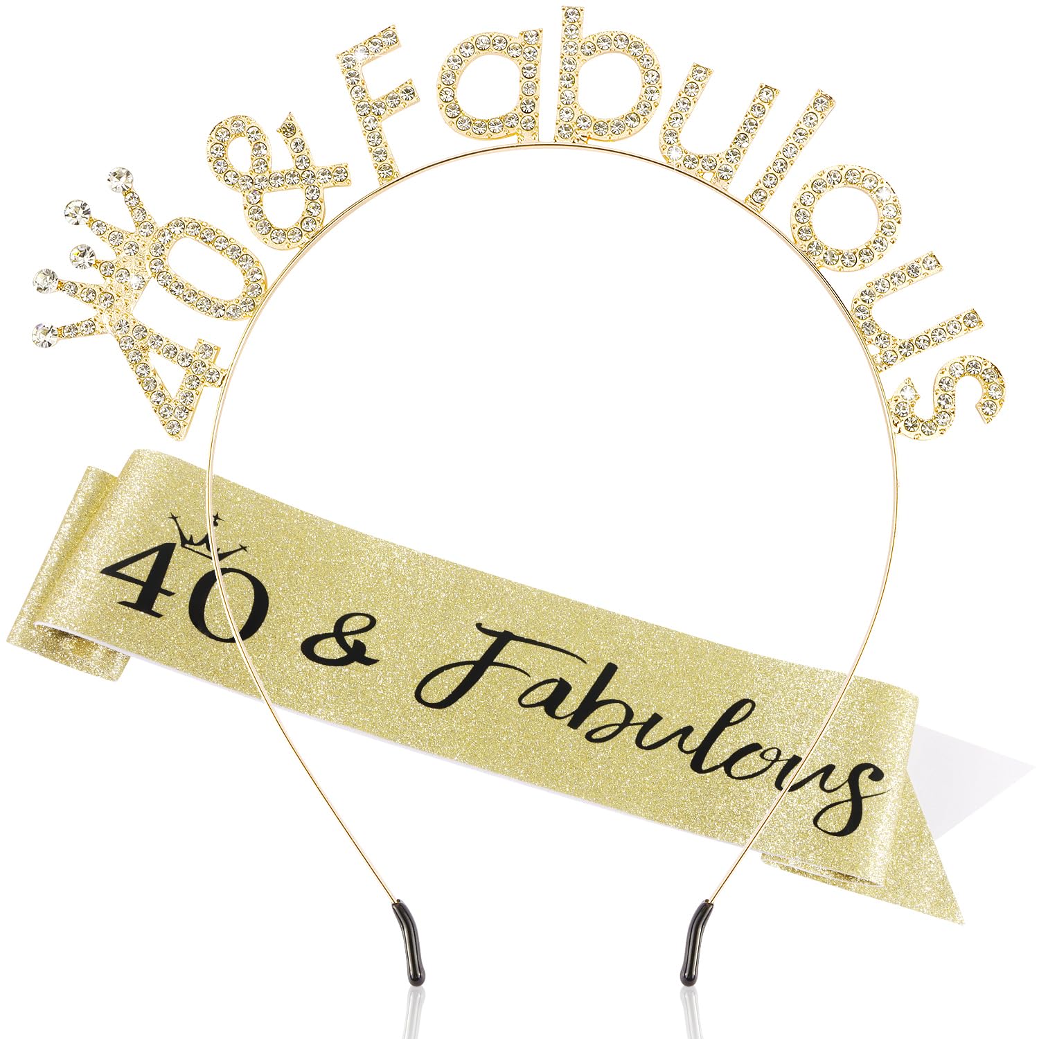 Atoden 40th Birthday Decorations - Fabulous Queen Crown & Sash Set for Women, Gold