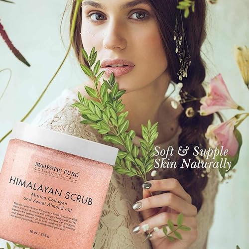 MAJESTIC PURE Himalayan Pink Salt Body Scrub with Collagen and Sweet Almond Oil | Exfoliating Body Scrub for Skin Care, Stretch