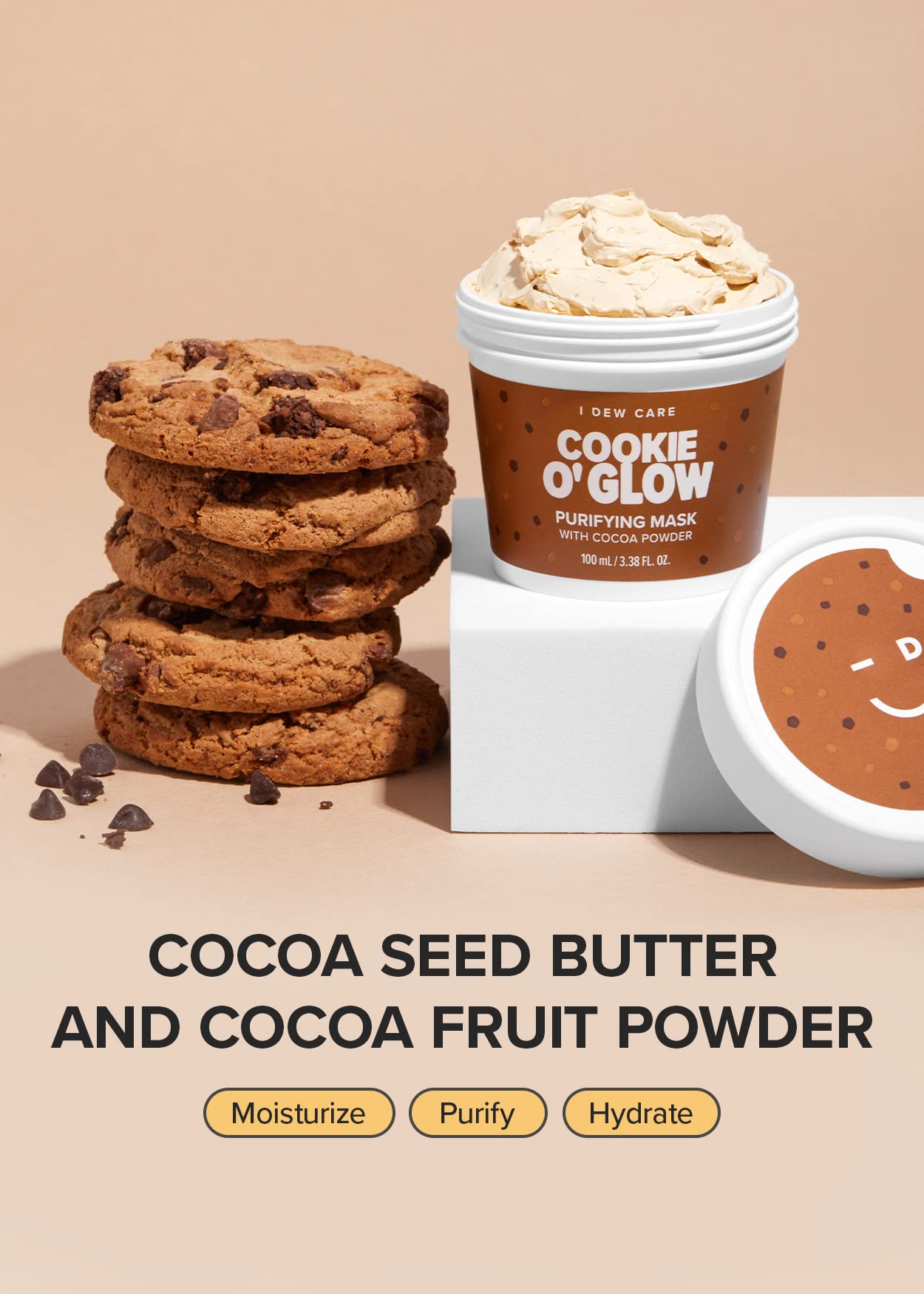 I Dew Care Wash-Off Face Mask - Cookie O' Glow | Hydrating And Purifying For Dry Skin With Cocoa Seed Butter, Korean Face Mask S