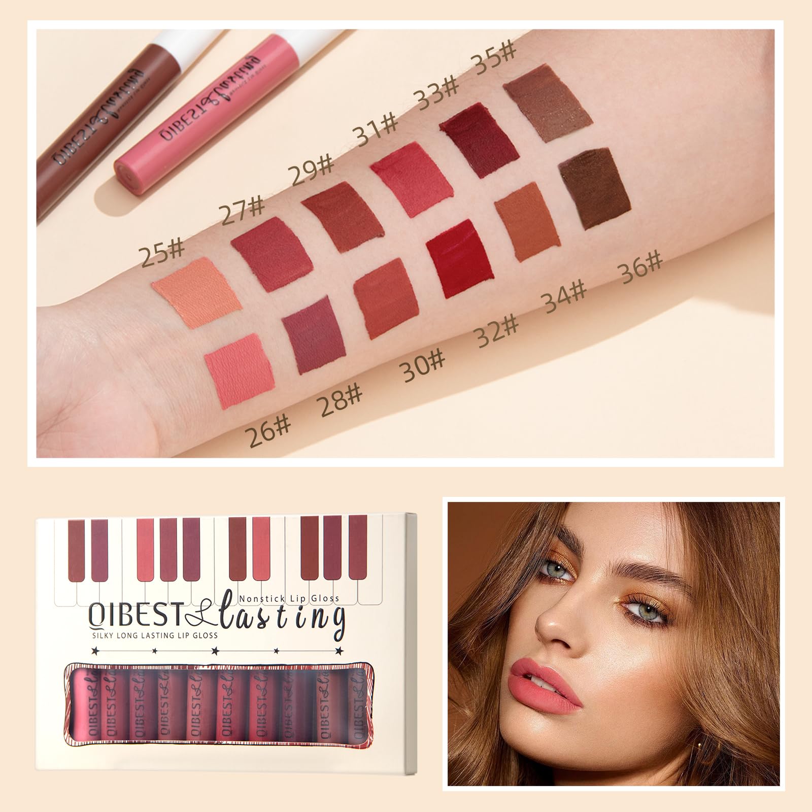 Qibest 12Pcs Velvet Matte Liquid Lipstick Makeup Sets For Women & Teens Gift, Waterproof Long Wear 24 Hours Nudes Burgundy Red B