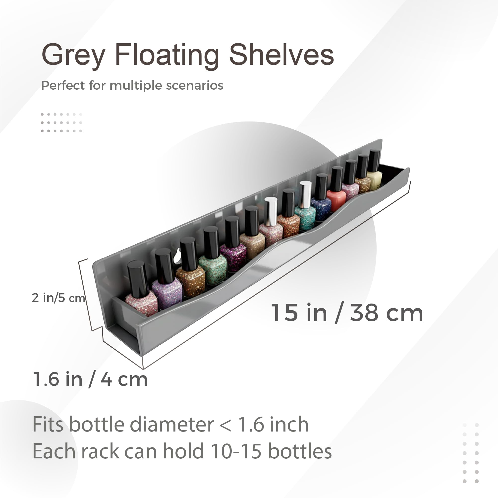 YMVV 15 Nail Polish Racks Wall Mounted Shelf,6 Pack Grey Acrylic Nail Polish Organizer Nail Supplies for Nail Techs,Great Displa