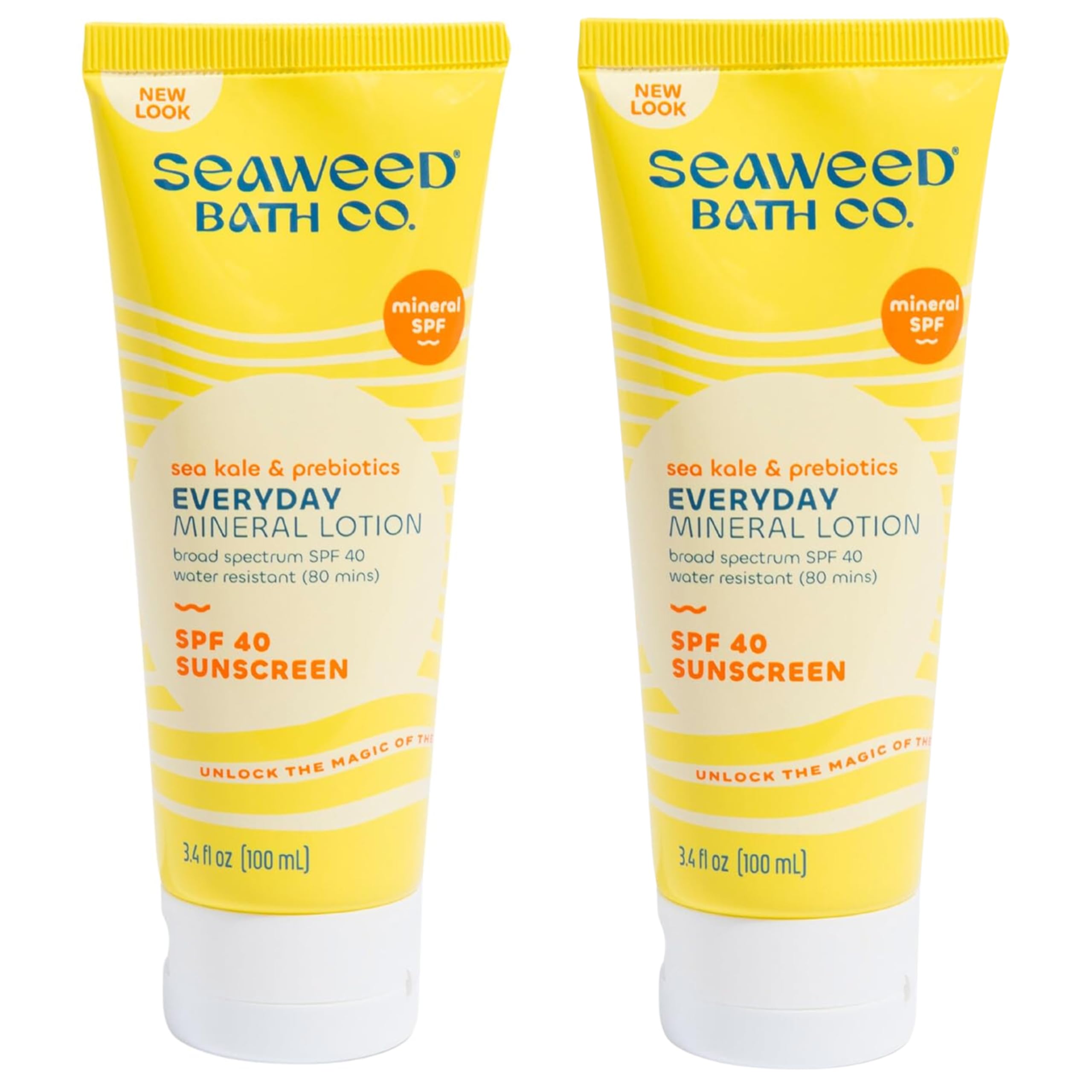 Seaweed Bath Co. Everyday Mineral SPF 40 Broad Spectrum Sunscreen Lotion, 3.4 Ounce (Pack of 2), Sustainably Harvested Seaweed, 