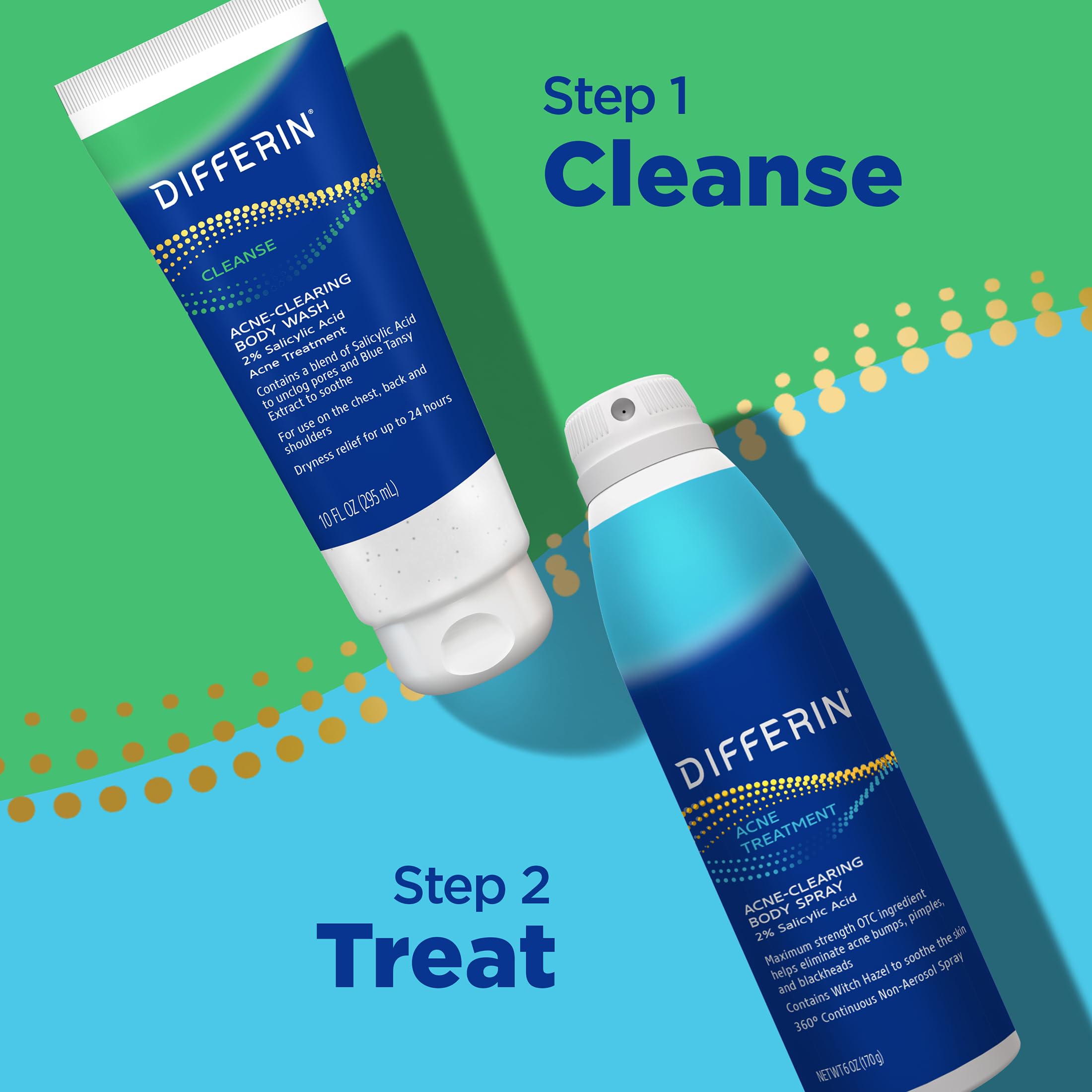Differin Acne Body Spray, Acne Treatment with Salicylic Acid by the makers of Differin Gel, 360 Formula for Back Acne, Chest and