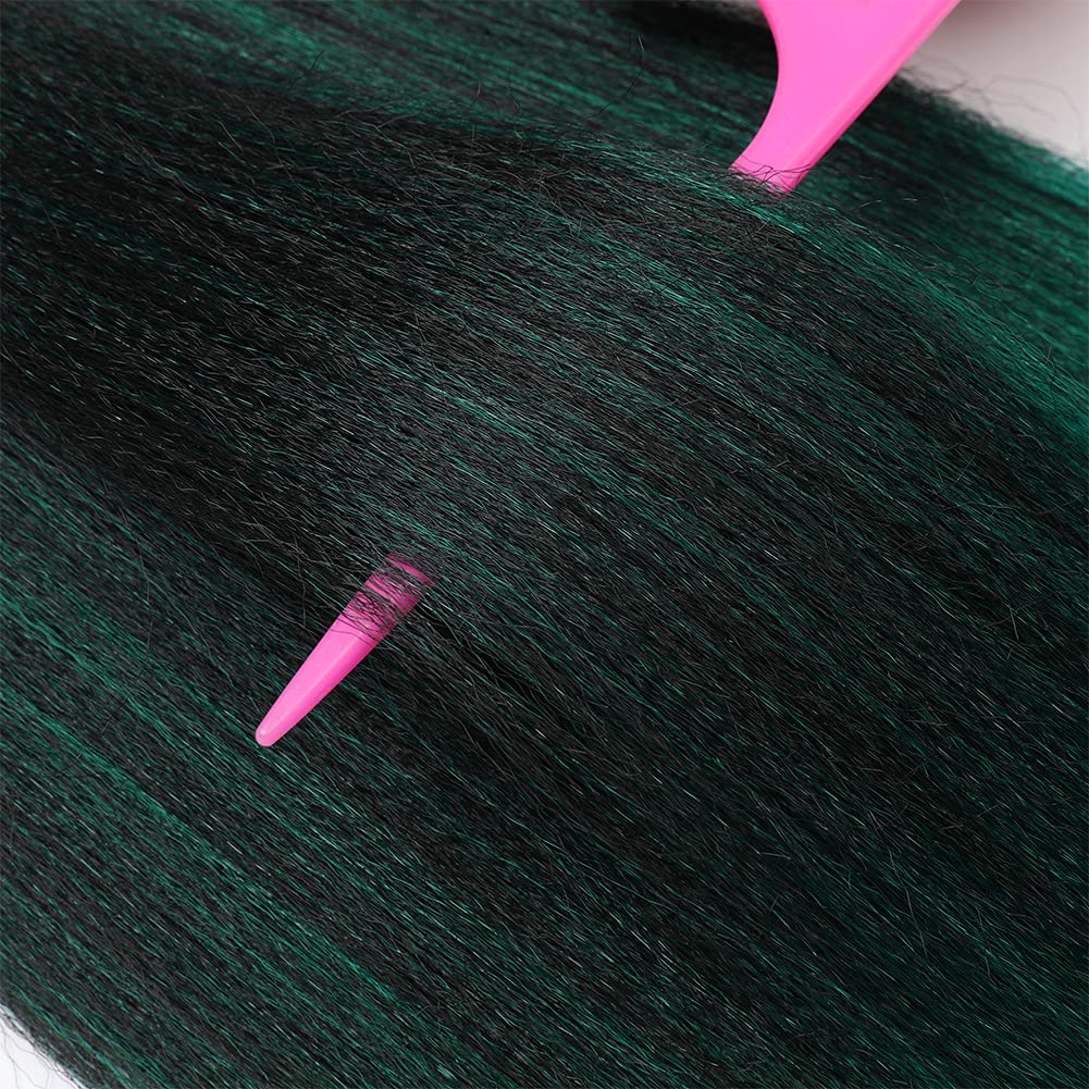 Pre-Stretched Braiding Hair Extensions Ombre Black To Green - 20 Inch 8 Packs Synthetic Crochet Braids, Hot Water Setting Profes