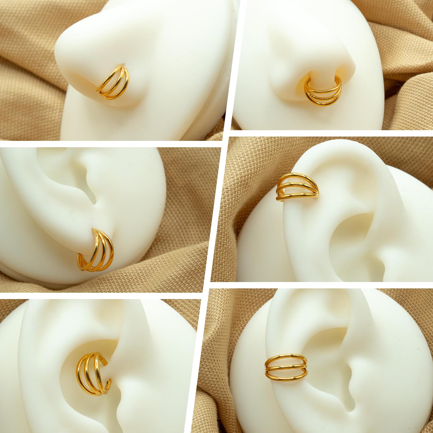 FUNLMO Septum Clicker Nose Rings Triple Double Open Stack Conch Daith Piercing Jewelry Cartilage Earring Hoop Surgical Steel Con