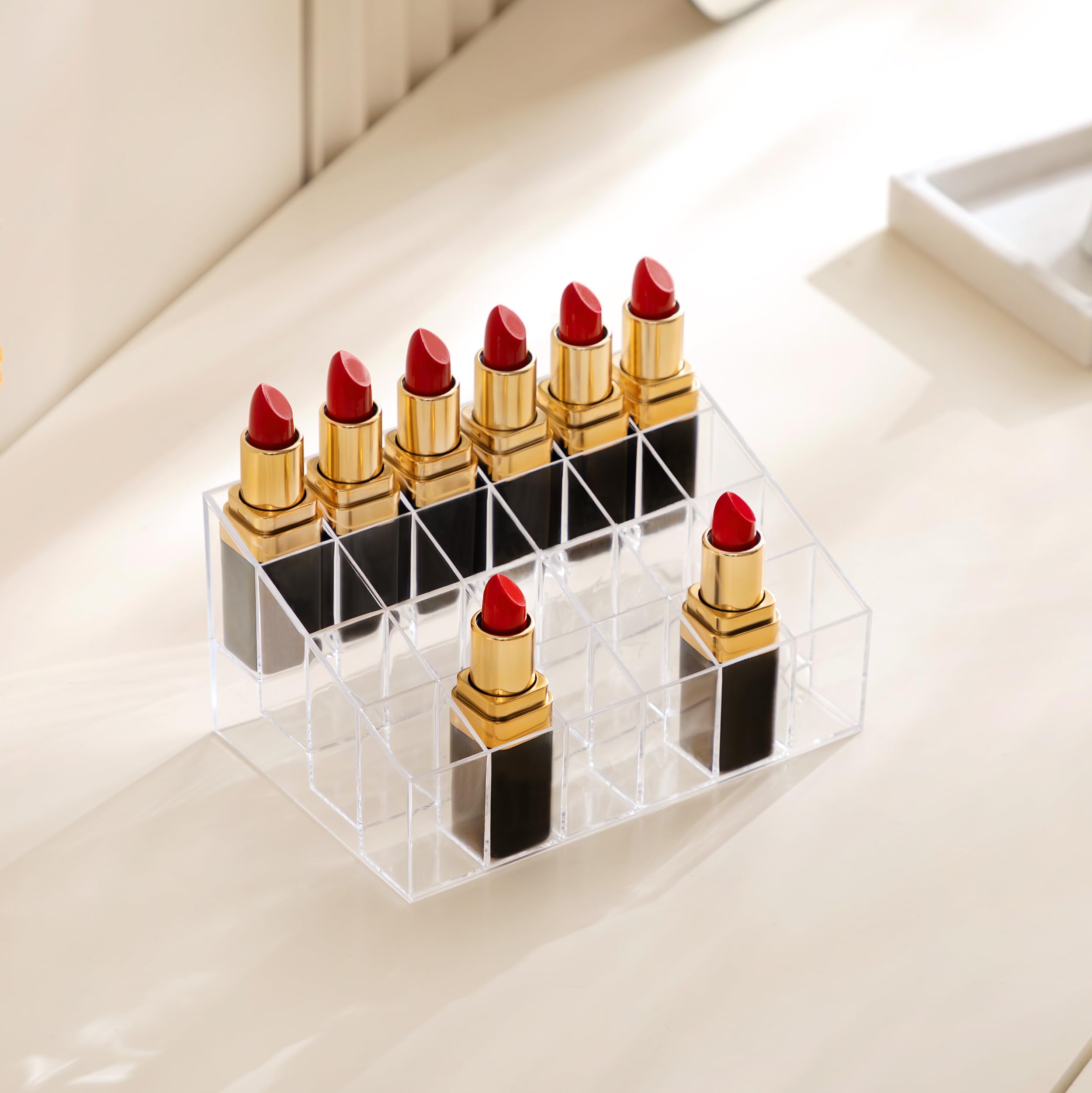 HBlife Lipstick Holder, 24 Spaces Clear Acrylic Lipstick Organizer Display Stand Cosmetic Makeup Organizer for Lipstick, Brushes