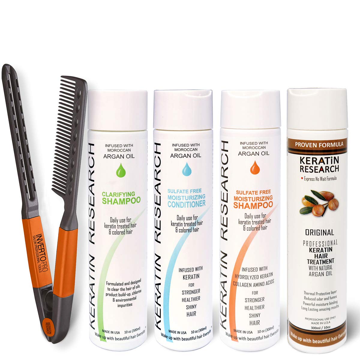 Complex Brazilian Keratin Blowout Hair Treatment 4 Bottles 300ml Value Kit Includes Sulfate Free and Easy Comb Queratina Keratin