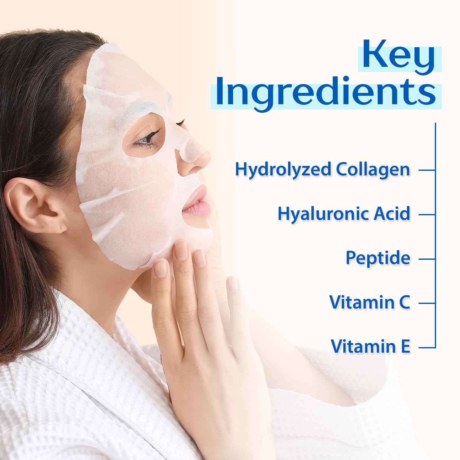 Ebanel Collagen Peptide Face Masks, 10 Pack Hydrating Anti-Aging Masks with Hyaluronic Acid & Vitamin C, Stem Cell Mask