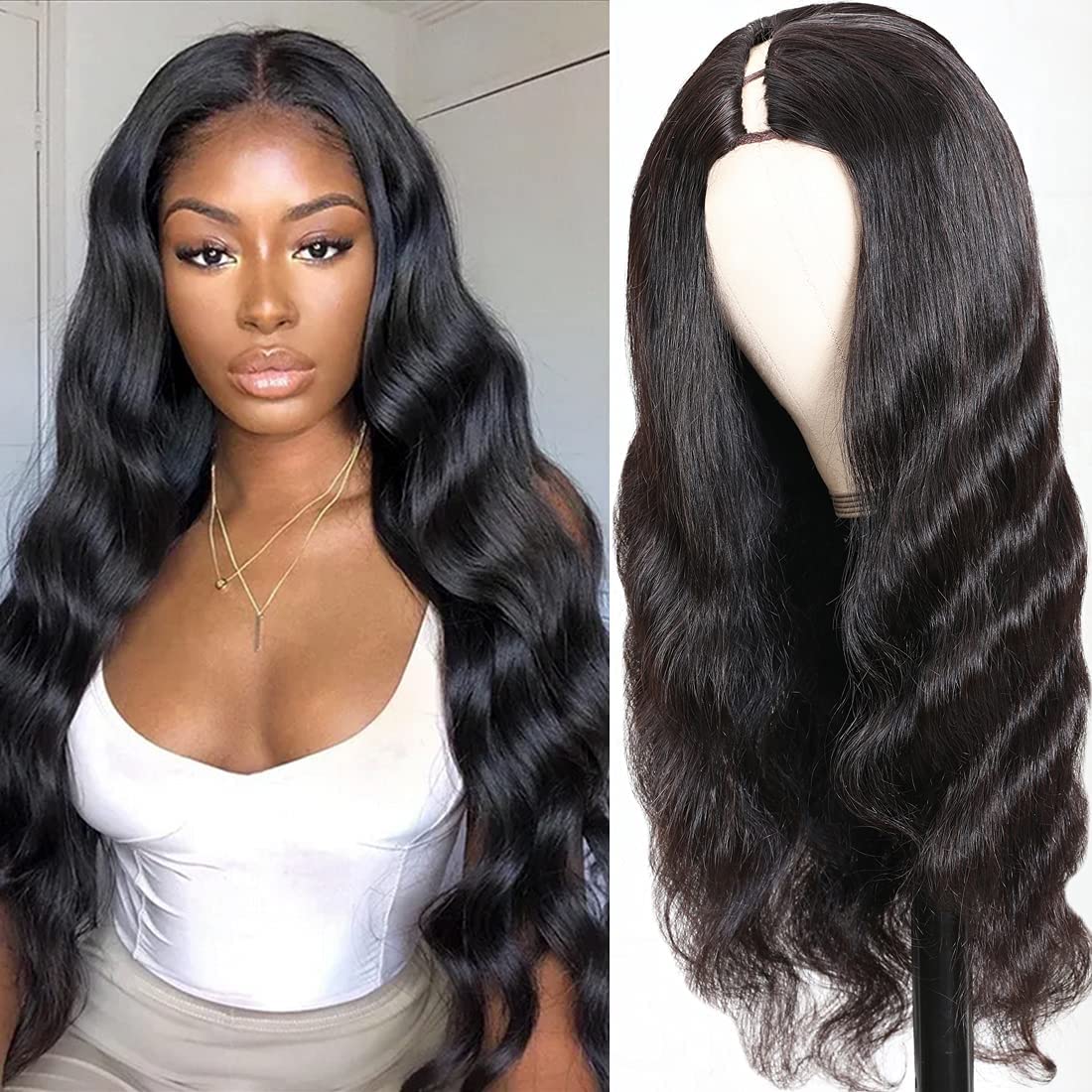 Beauty Forever Body Wave U Part Human Hair Wig 150% Density 10A Grade,Brazilian Human Hair Glueless Full Head Clip in Half Wig F